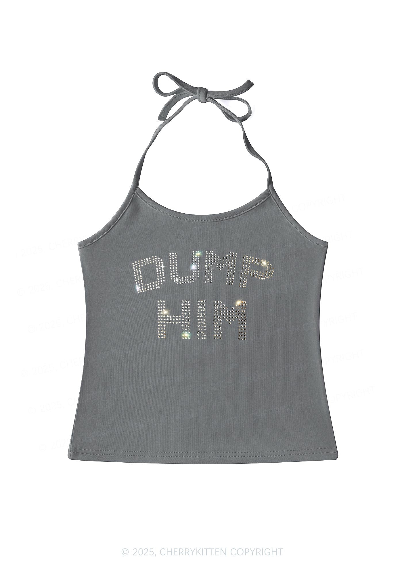 Rhinestone Dump Him Y2K Halter Neck Cami Cherrykitten