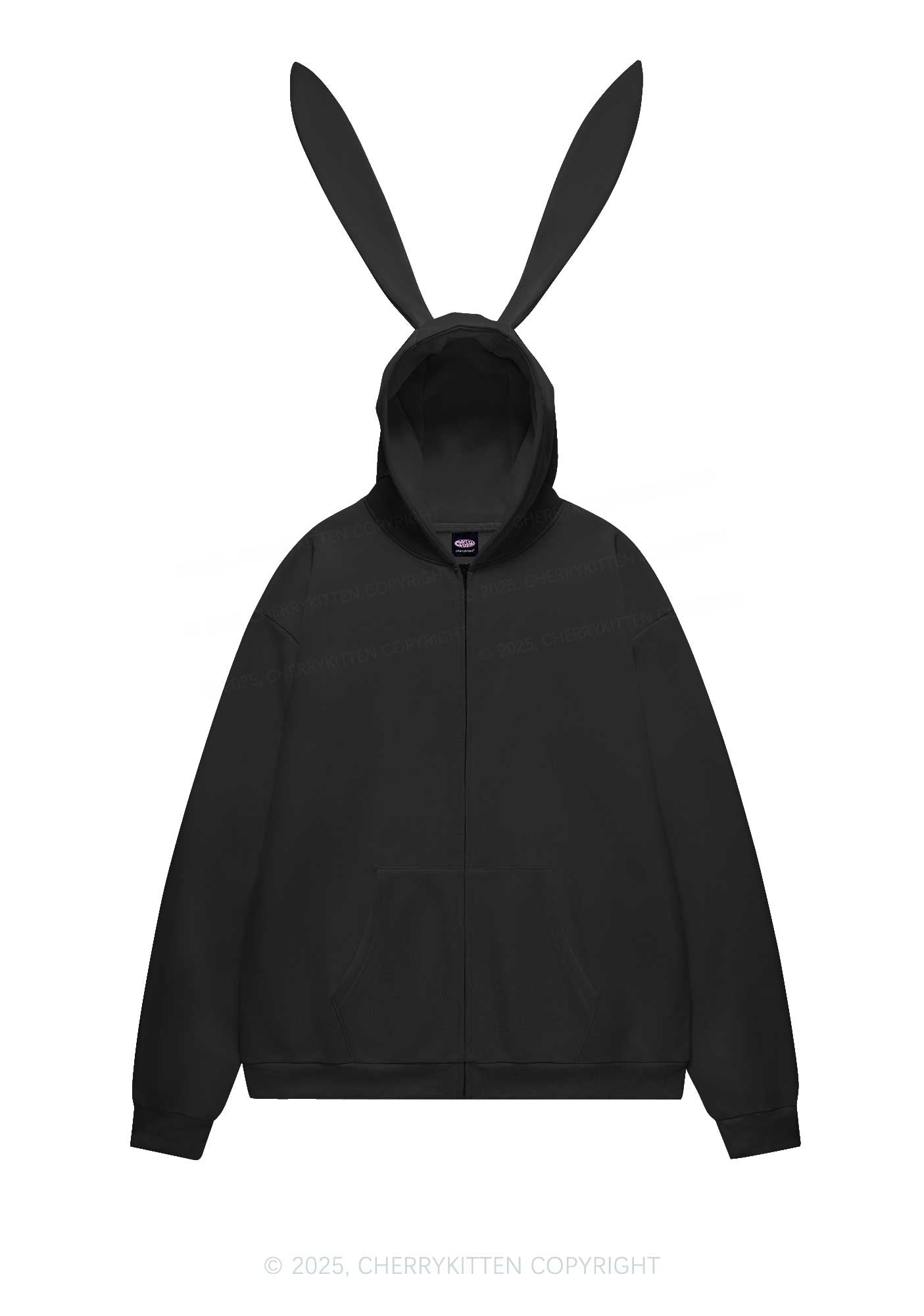 I Love Nerds Y2K Bunny Ear Zip Hoodie Cherrykitten