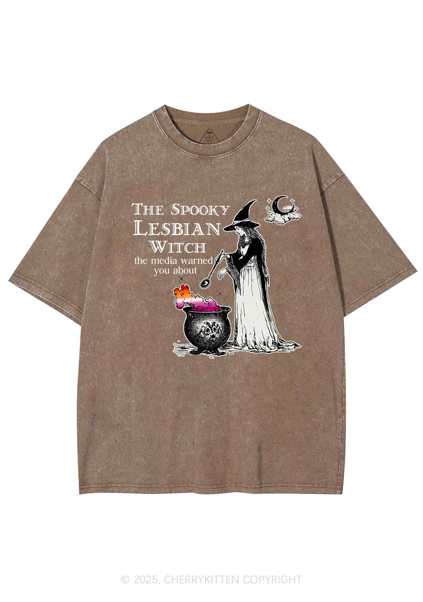 The Spooky Lesbian Witch Y2K Shirts Washed Tee Cherrykitten