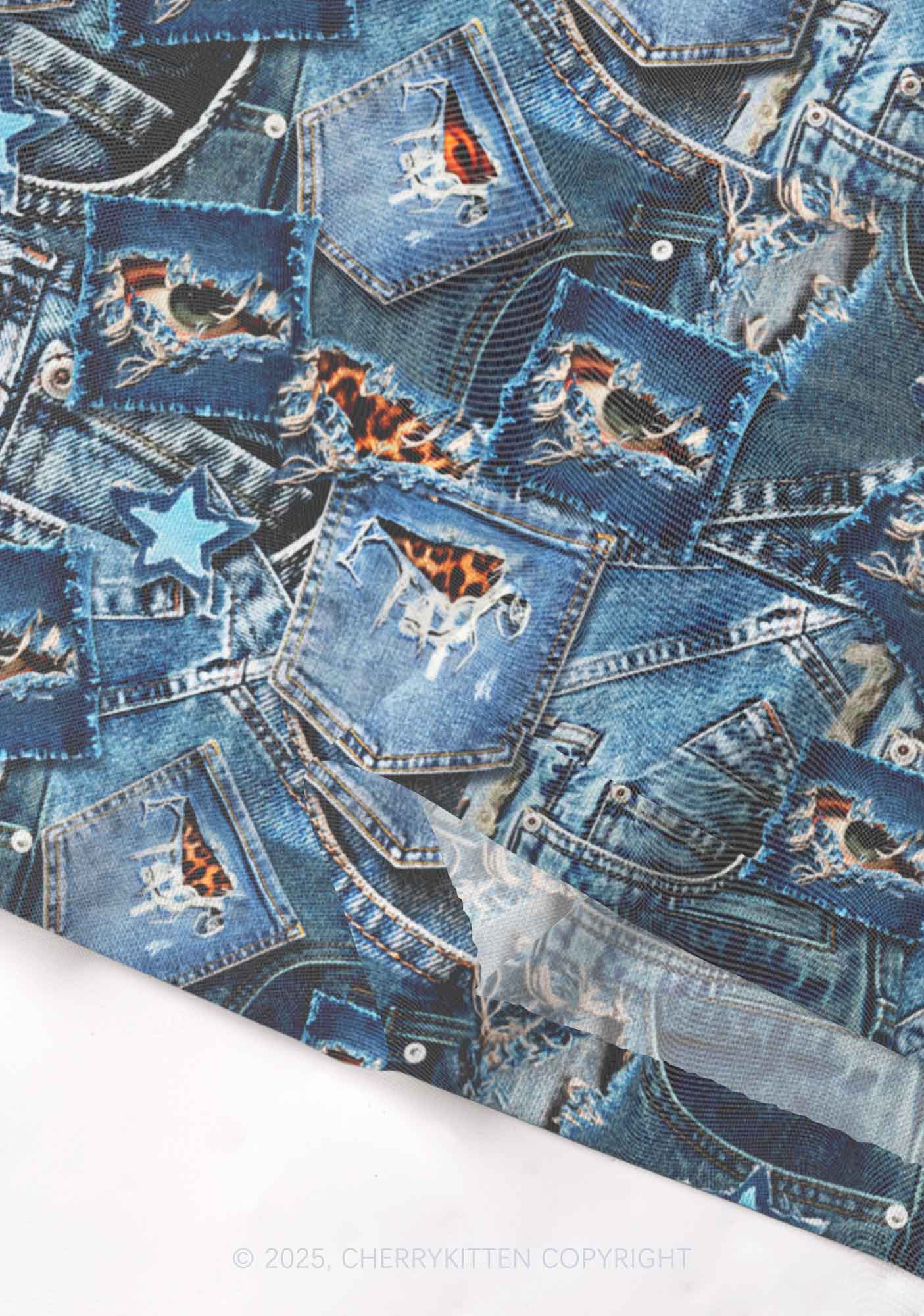Denim Patchwork Y2K Mesh Cami Tank Cherrykitten