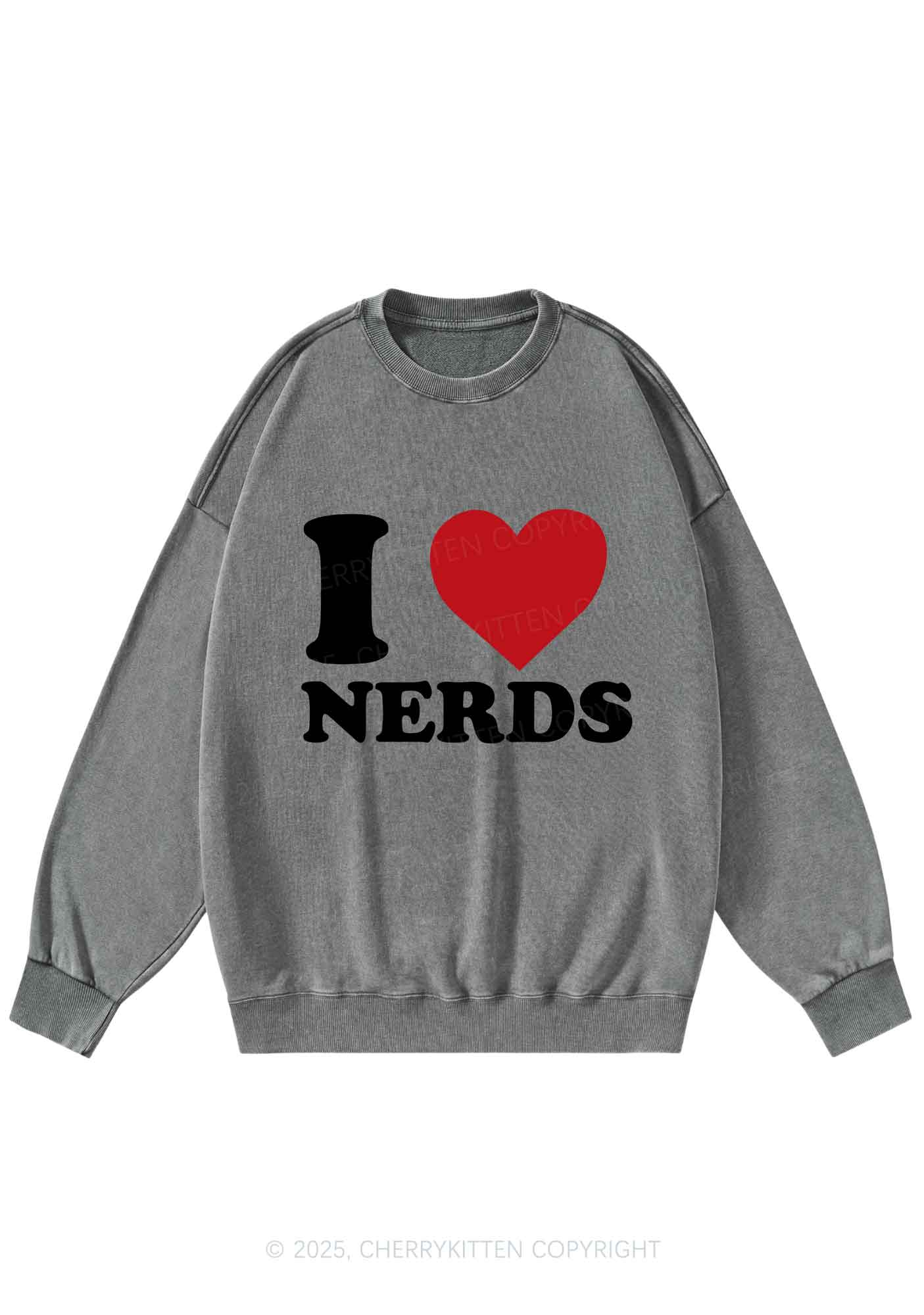 I Love Nerds Y2K Washed Sweatshirts Cherrykitten