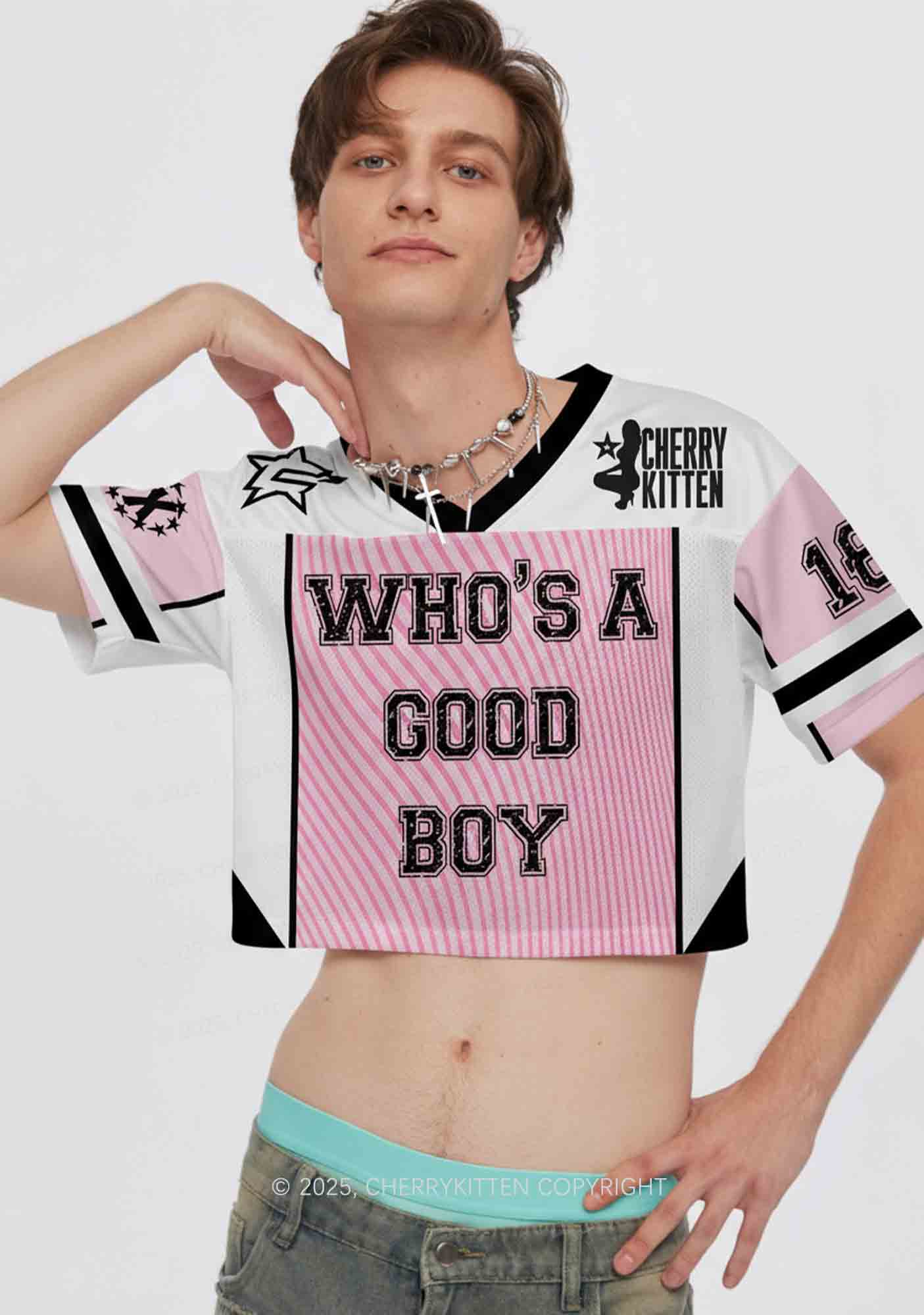 Custom Pink Whos A Good Boy Y2K Crop Sport Jersey Shirts Cherrykitten