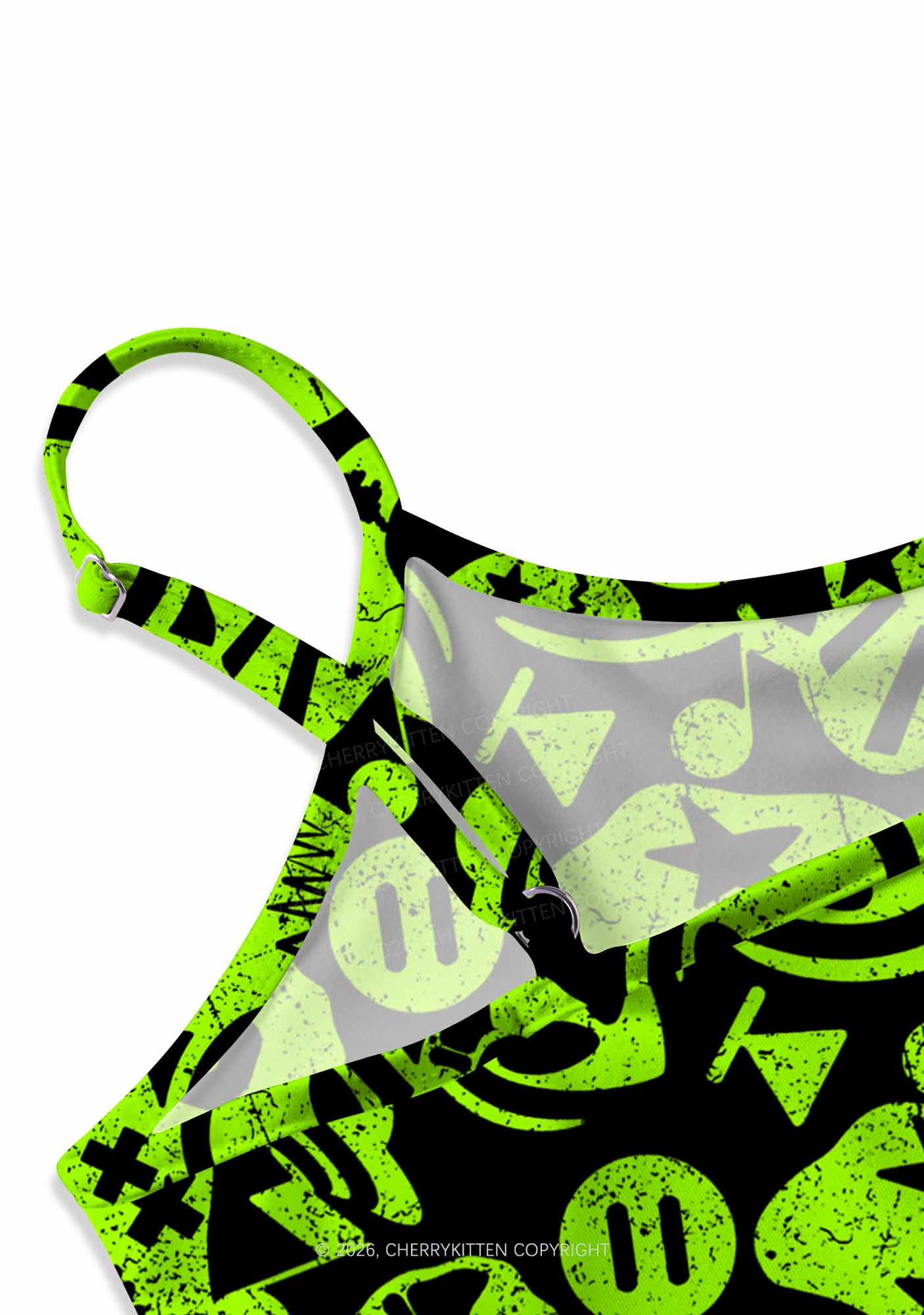 Green Alien Doodle Y2K Print Cami Crop Top Cherrykitten
