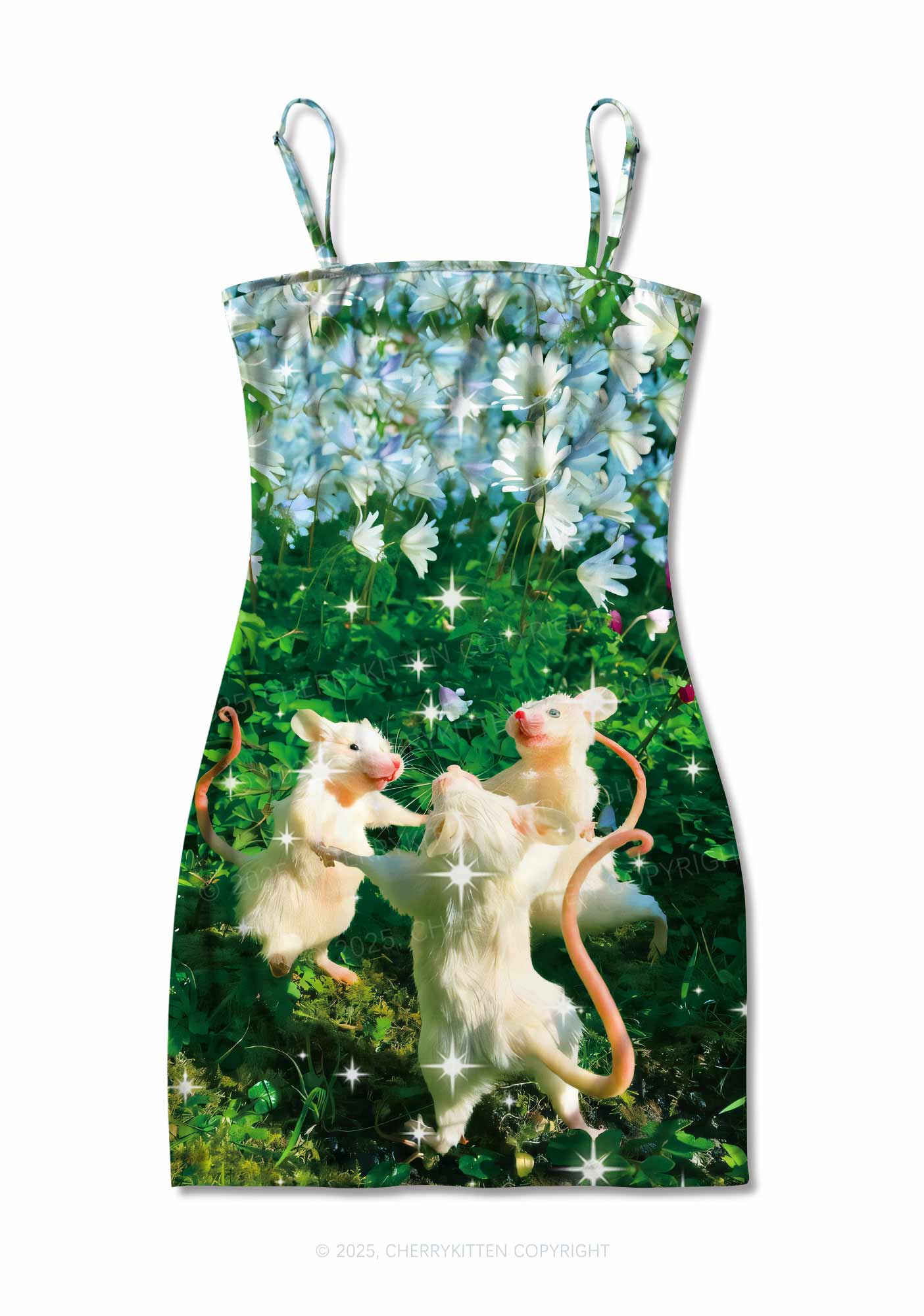 Dancing Rat Y2K Print Slip Dress Cherrykitten Art by OhStuffinell Taxidermy