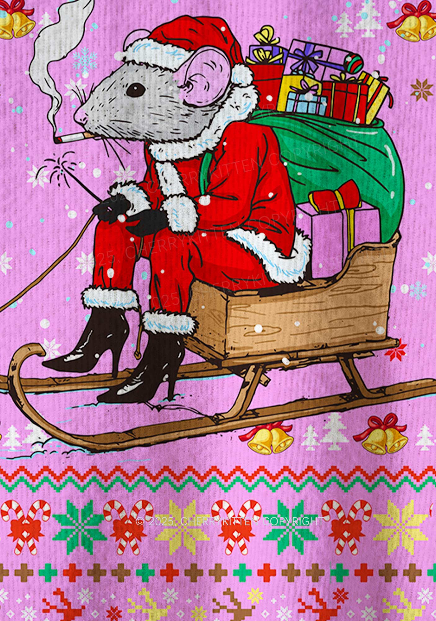 Santa Rat Sledder Y2K Christmas Knit Sweatshirt Cherrykitten