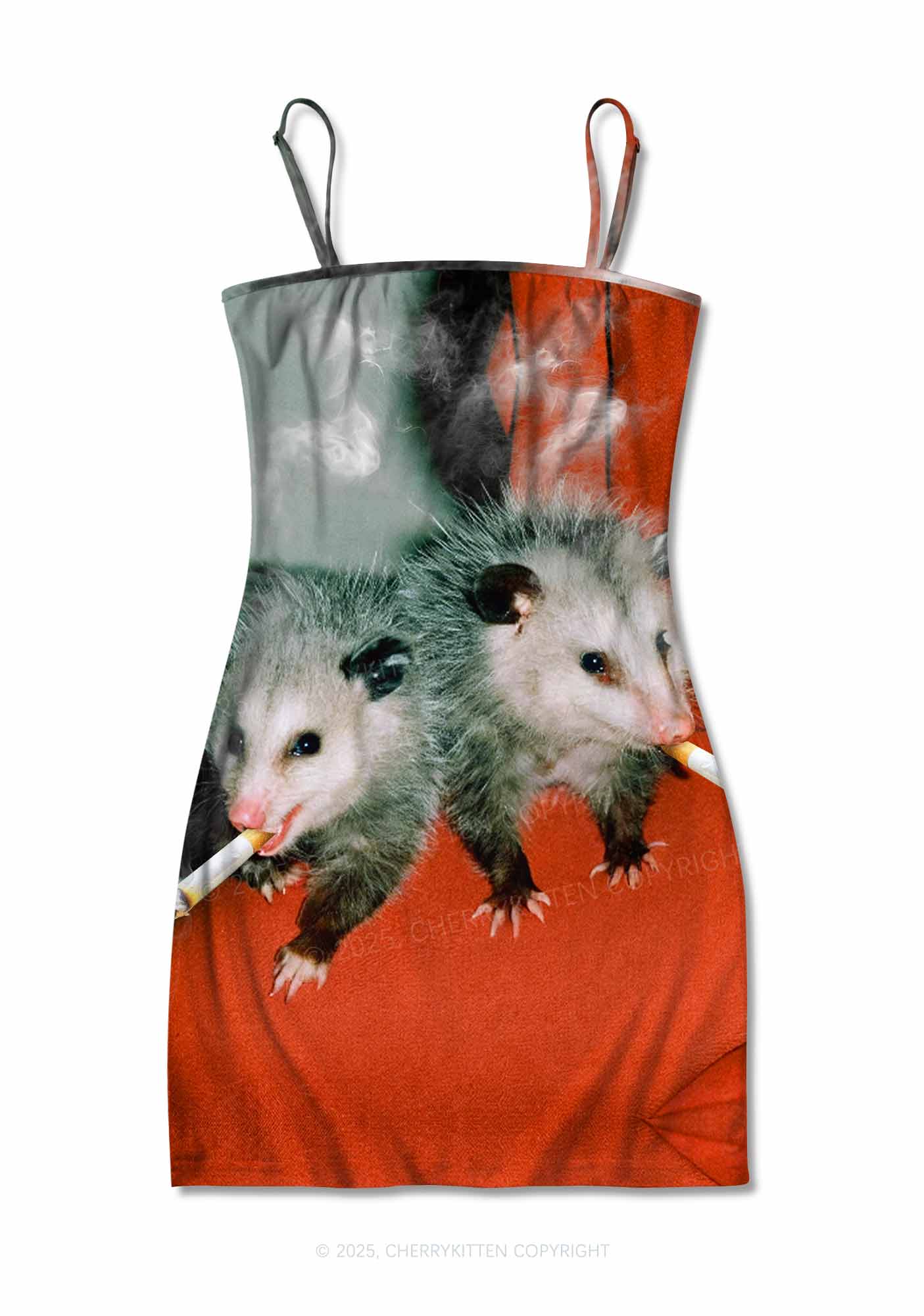 Smoking Badass Rats Y2K Print Slip Dress Cherrykitten
