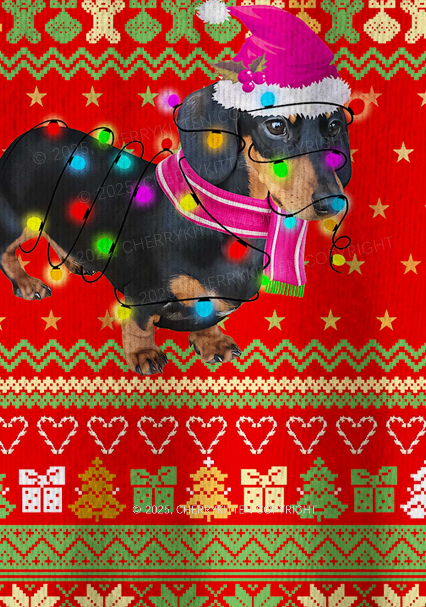 Festive Dachshund Y2K Christmas Knit Sweatshirt Cherrykitten