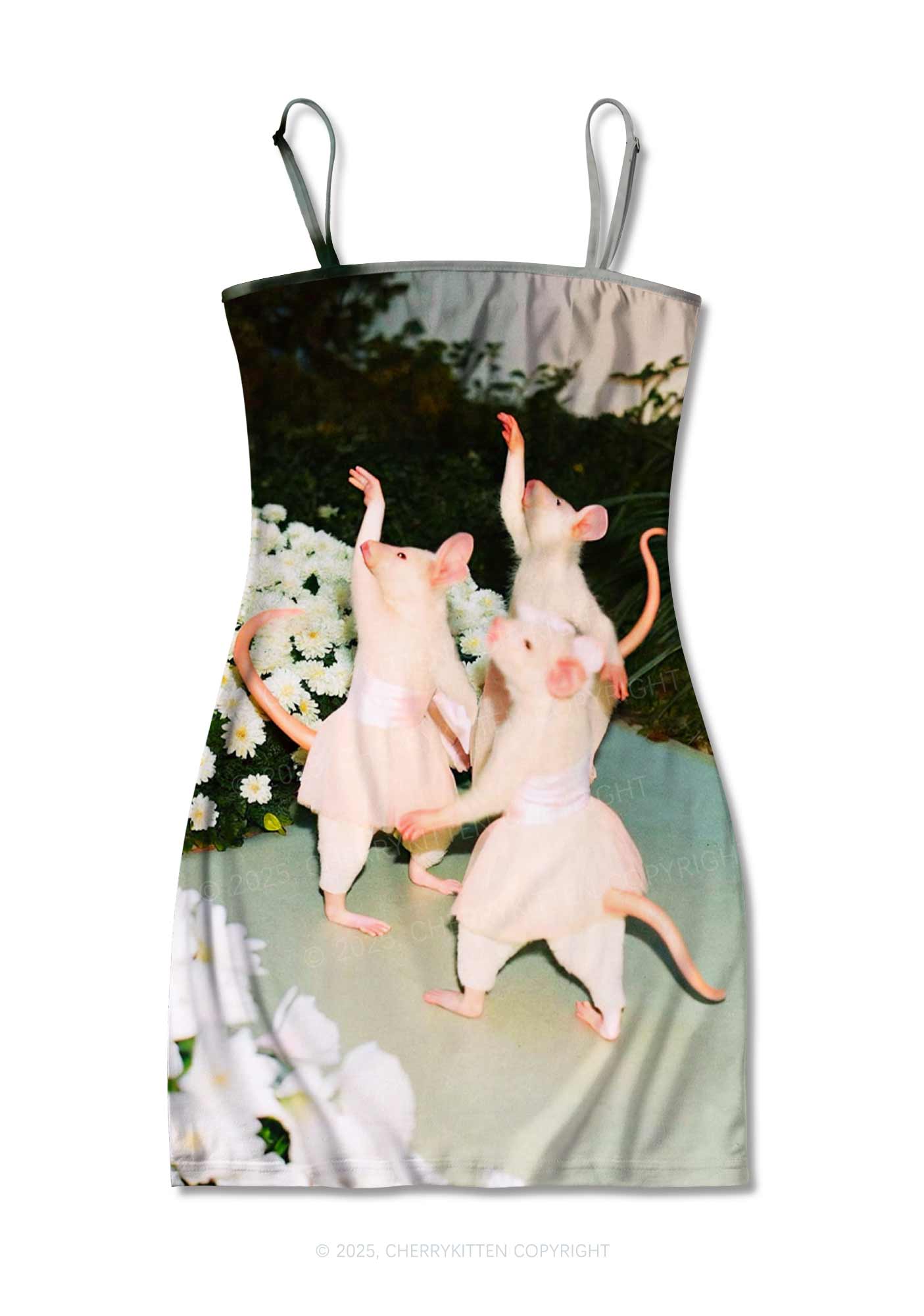 Ballet Rats Y2K Print Slip Dress Cherrykitten
