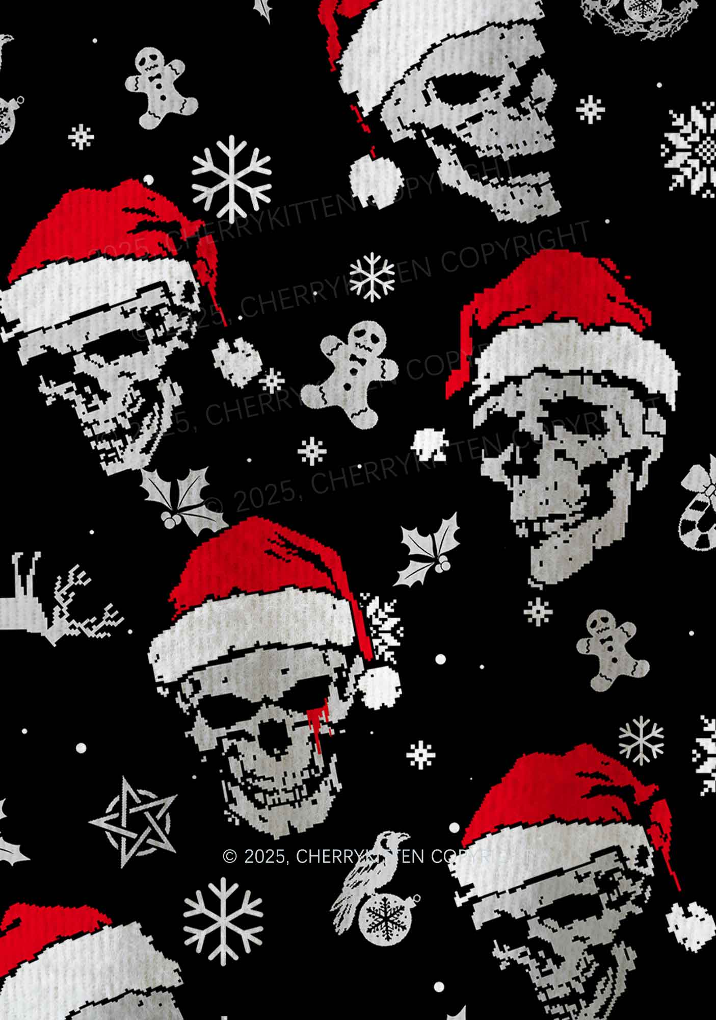 Skull Santa Y2K Christmas Knit Sweatshirt Cherrykitten