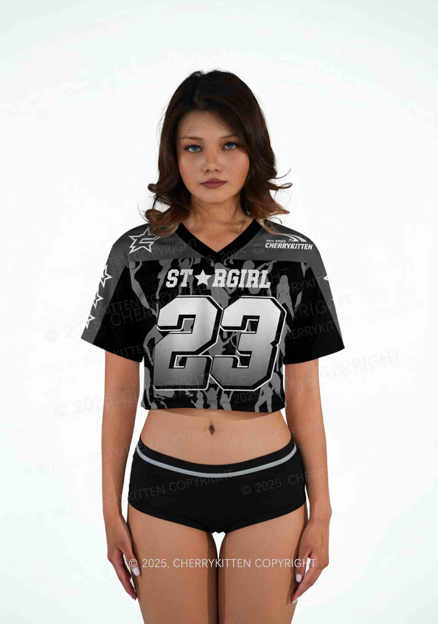 Custom Black Star Girl Y2K Crop Sport Jersey Shirts Cherrykitten