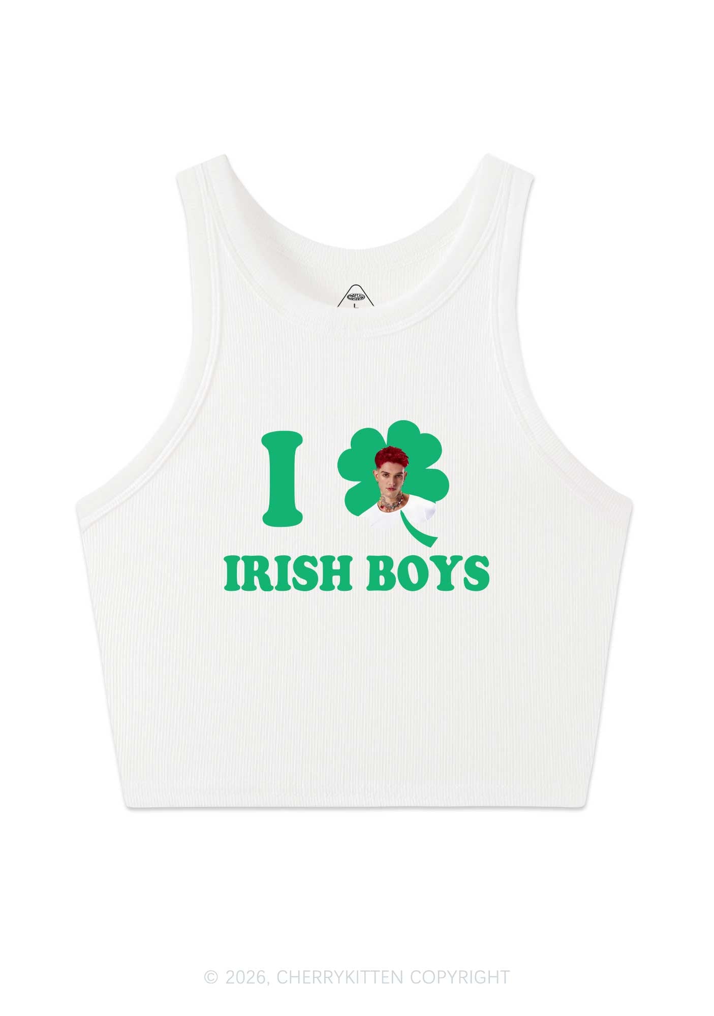 Custom I Love Shamrock Irish Boys St Patricks Y2K Crop Tank Top Cherrykitten