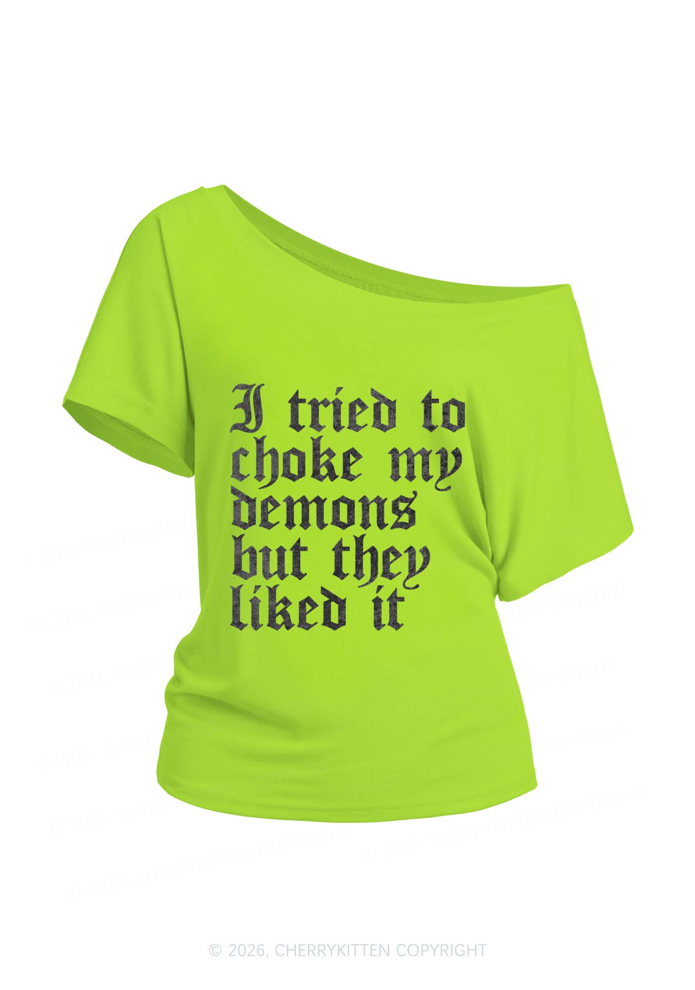 Halloween Choke Demons They Liked Y2K Off Shoulder Tee Cherrykitten