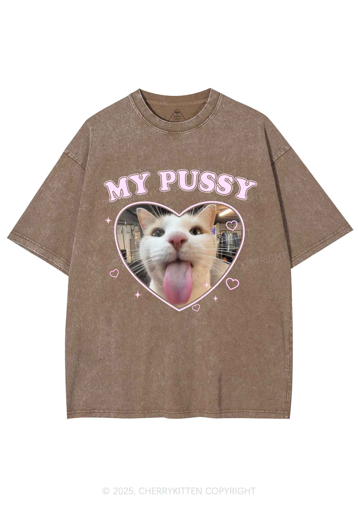 Custom Pet Puxxy Y2K Shirts Washed Tee Cherrykitten
