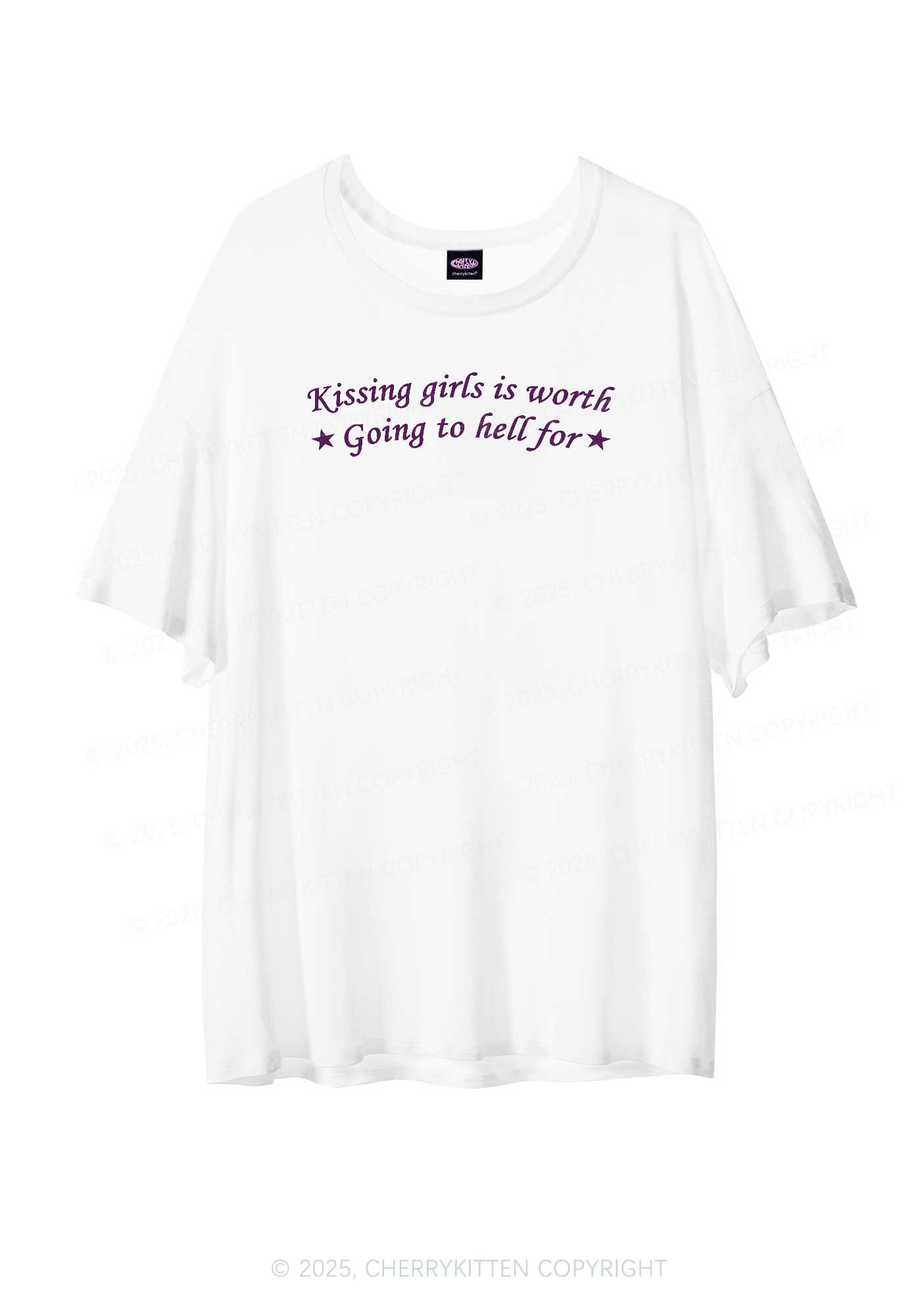 Kissing Girls is Worth Pride Y2K Sheer Boyfriend Tee Cherrykitten