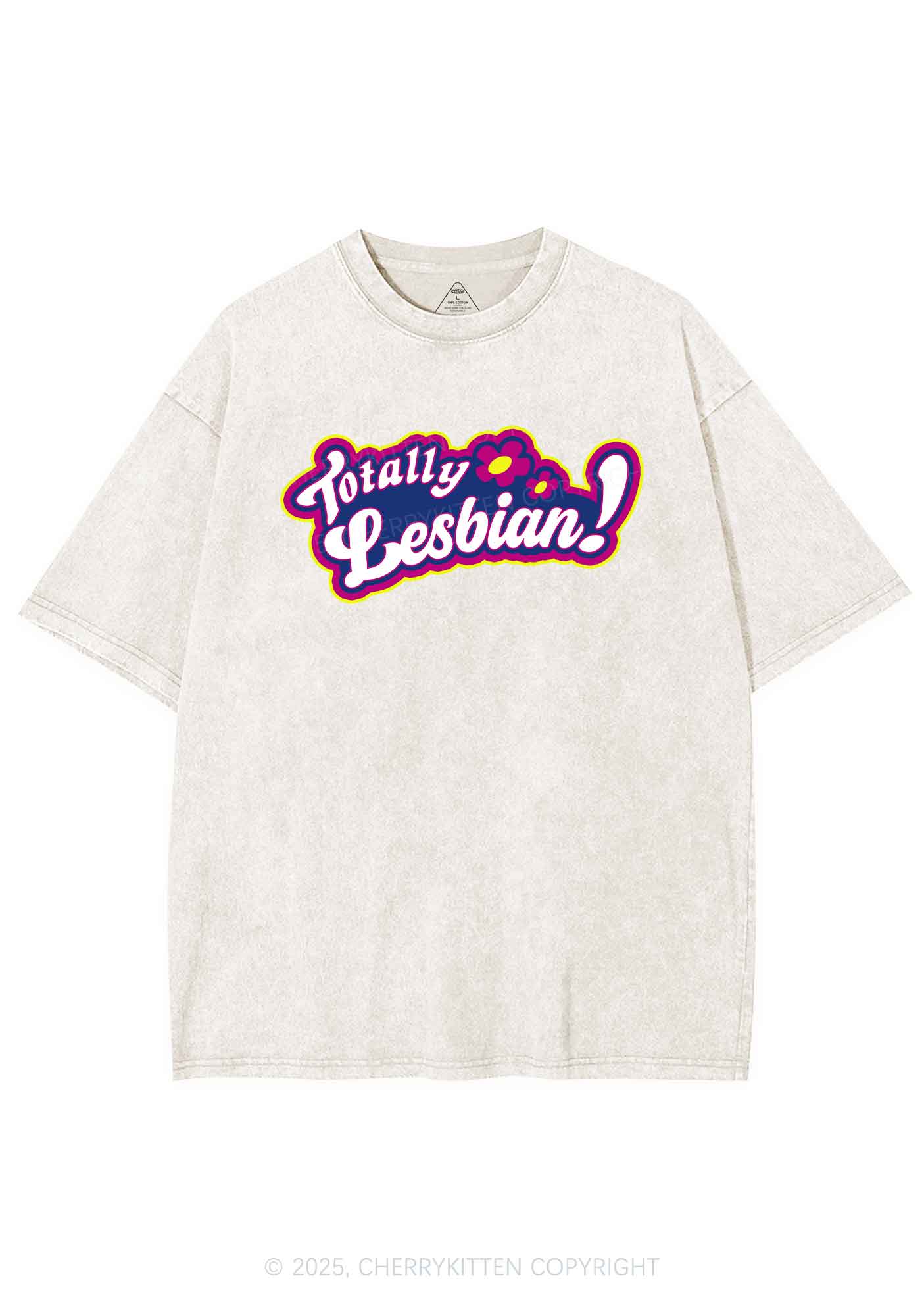 Totally Lesbian Pride Y2K Shirts Washed Tee Cherrykitten