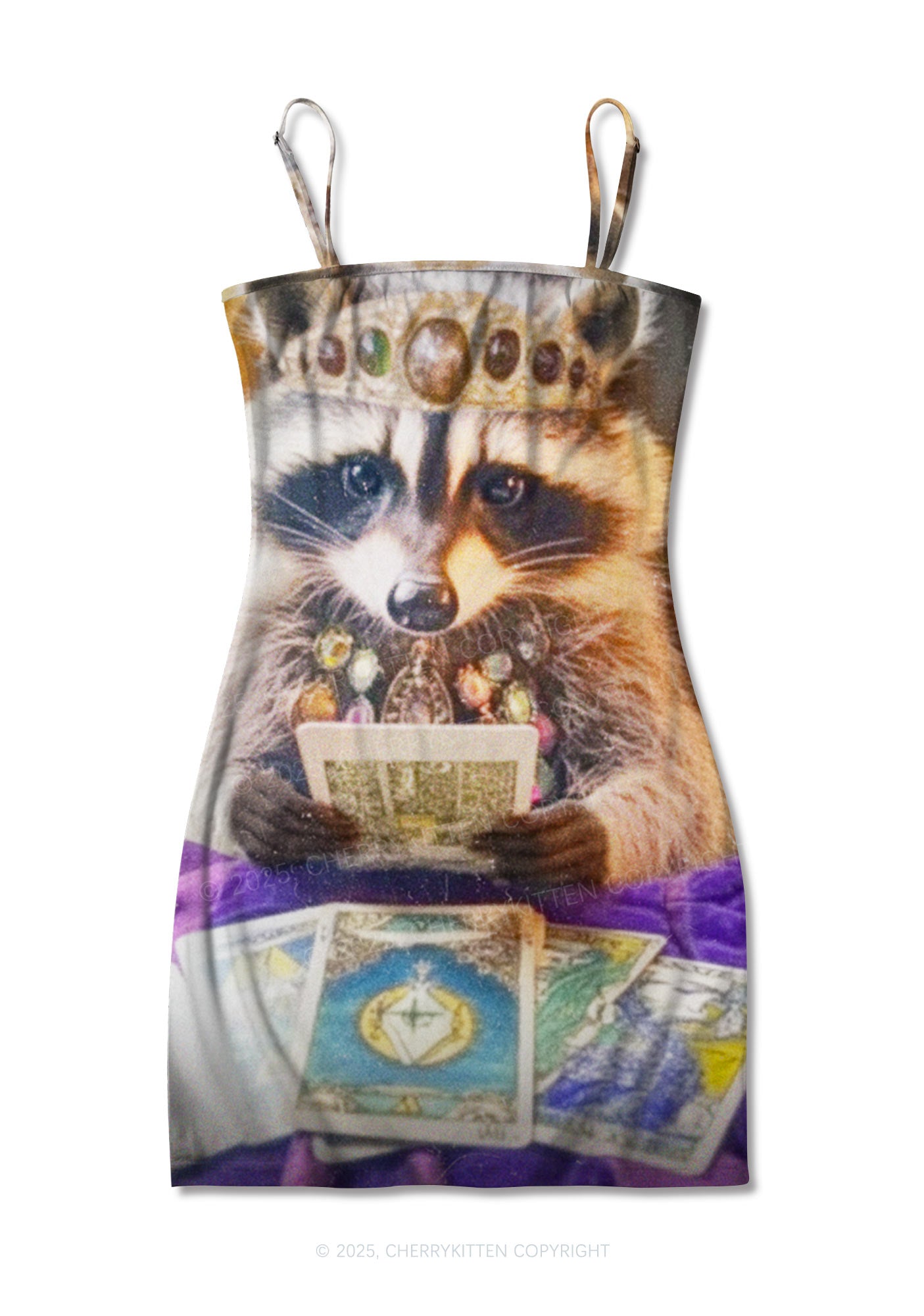 Tarot Raccoon Y2K Print Slip Dress Cherrykitten