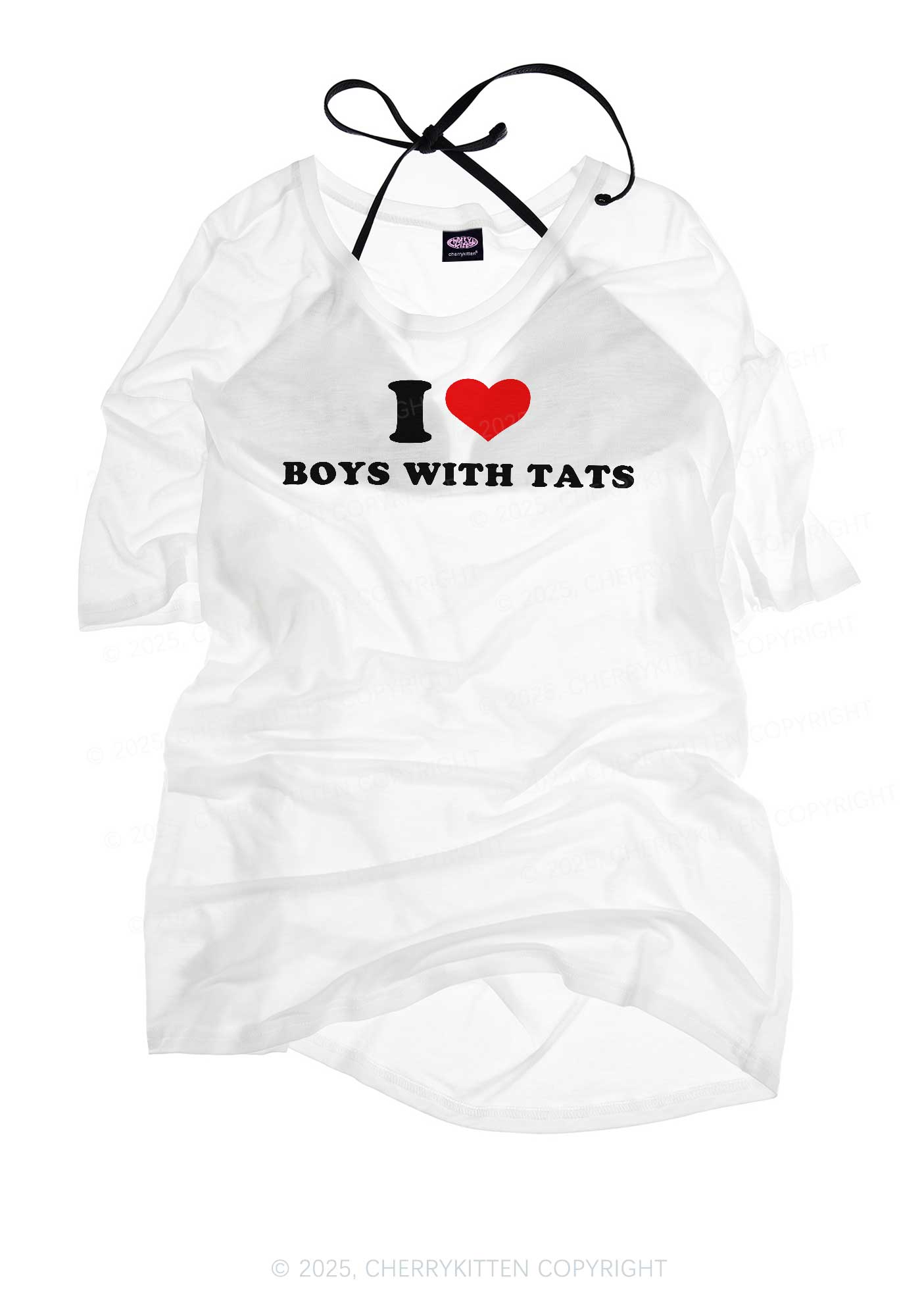 I Love Boys With Tats Y2K Sheer Boyfriend Tee Cherrykitten