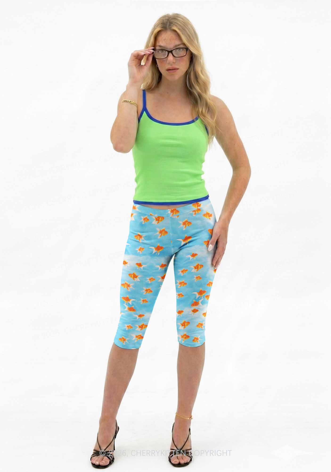 Goldfish Y2K Print Capri Pants Cherrykitten