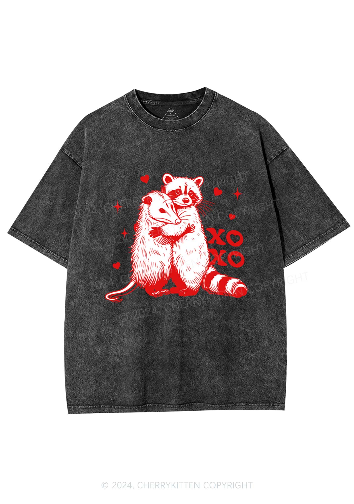 Raccoon XOXO Y2K Valentine's Day Washed Tee Cherrykitten
