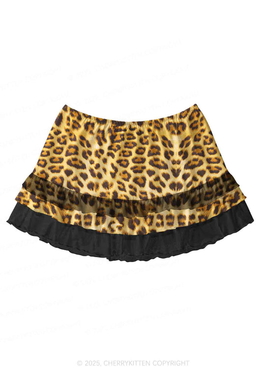 Brown Leopard Y2K Print Mini Layered Skirt Cherrykitten