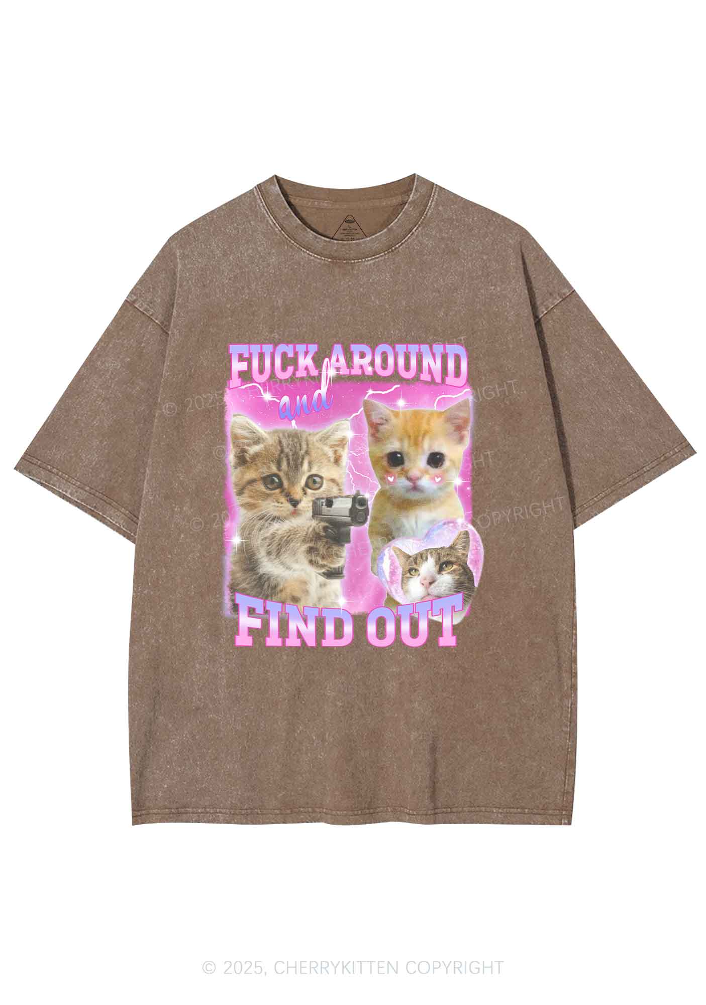 Fxxk Around Cats Y2K Shirts Washed Tee Cherrykitten