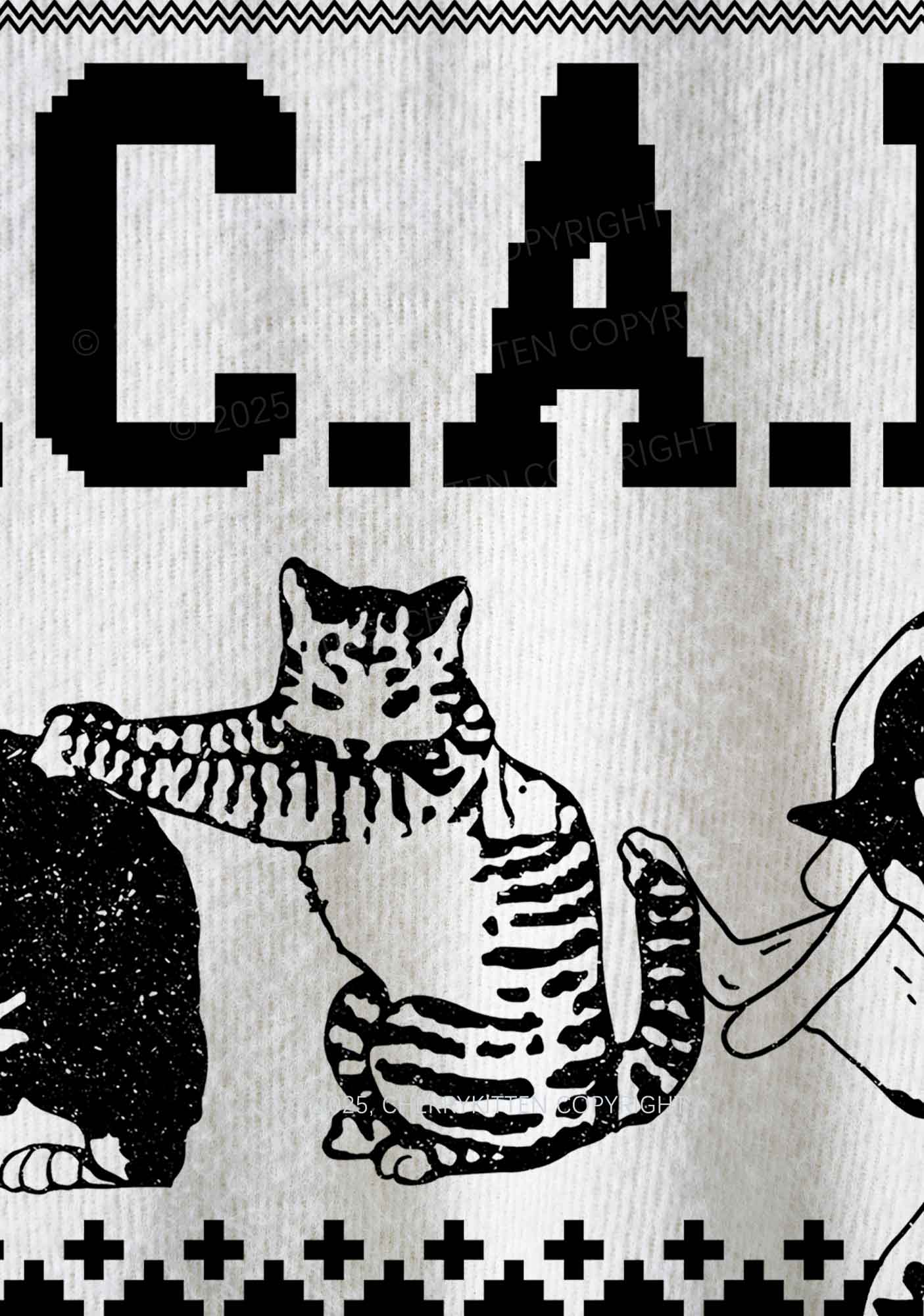 White ACAB Cats Y2K Christmas Knit Sweatshirt Cherrykitten