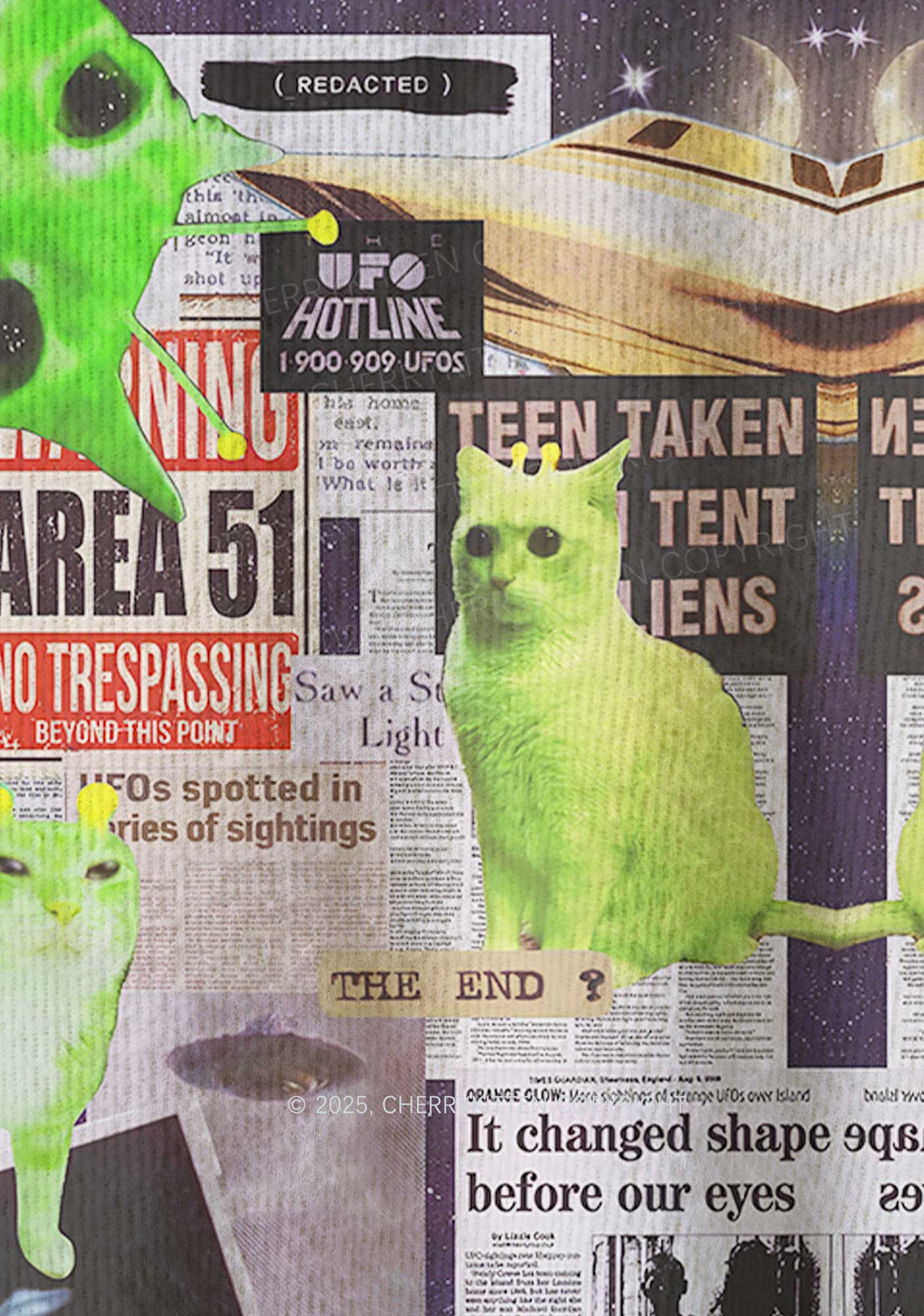 Green Alien Kitten Y2K Christmas Knit Sweatshirt Cherrykitten