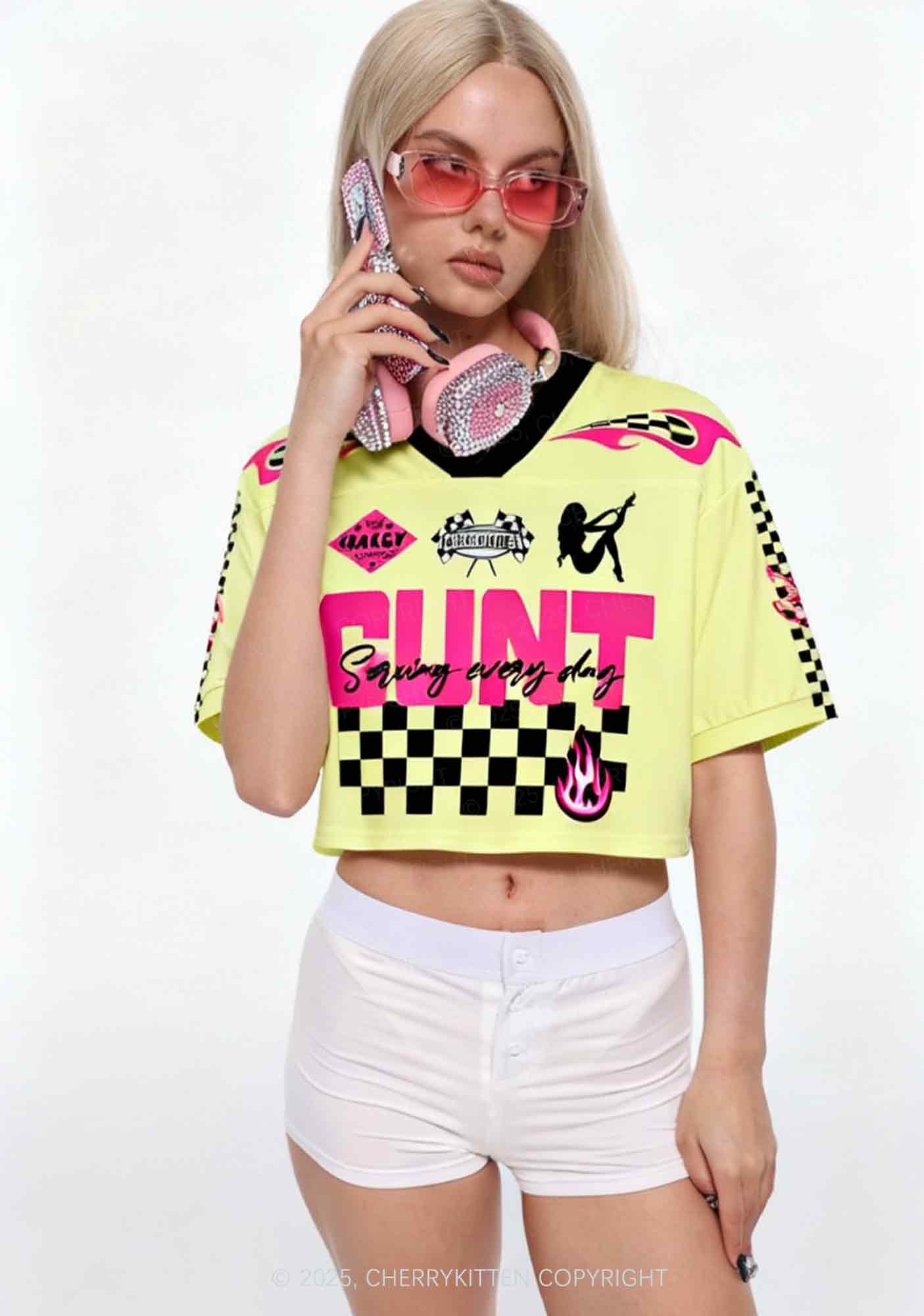 Custom Yellow Cxxt Y2K Crop Sport Jersey Shirts Cherrykitten