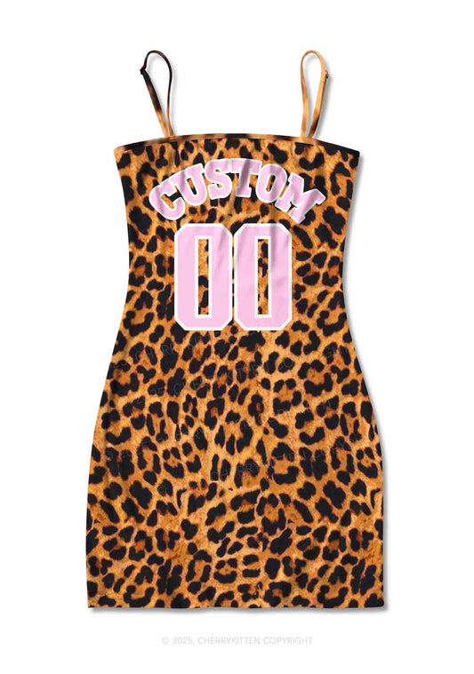 Leopard Custom Text Y2K Print Slip Dress Cherrykitten