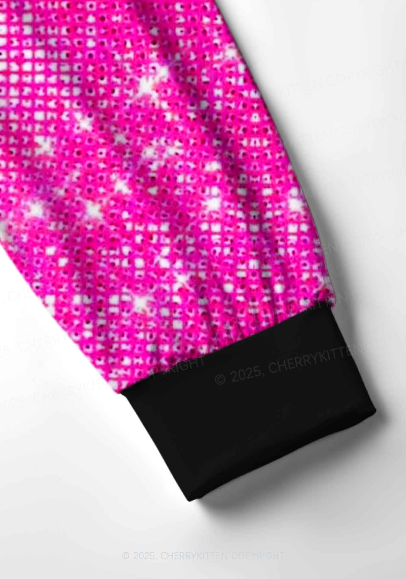 Shiny Pink Y2K Print Long Sleeve Pajama Set Cherrykitten