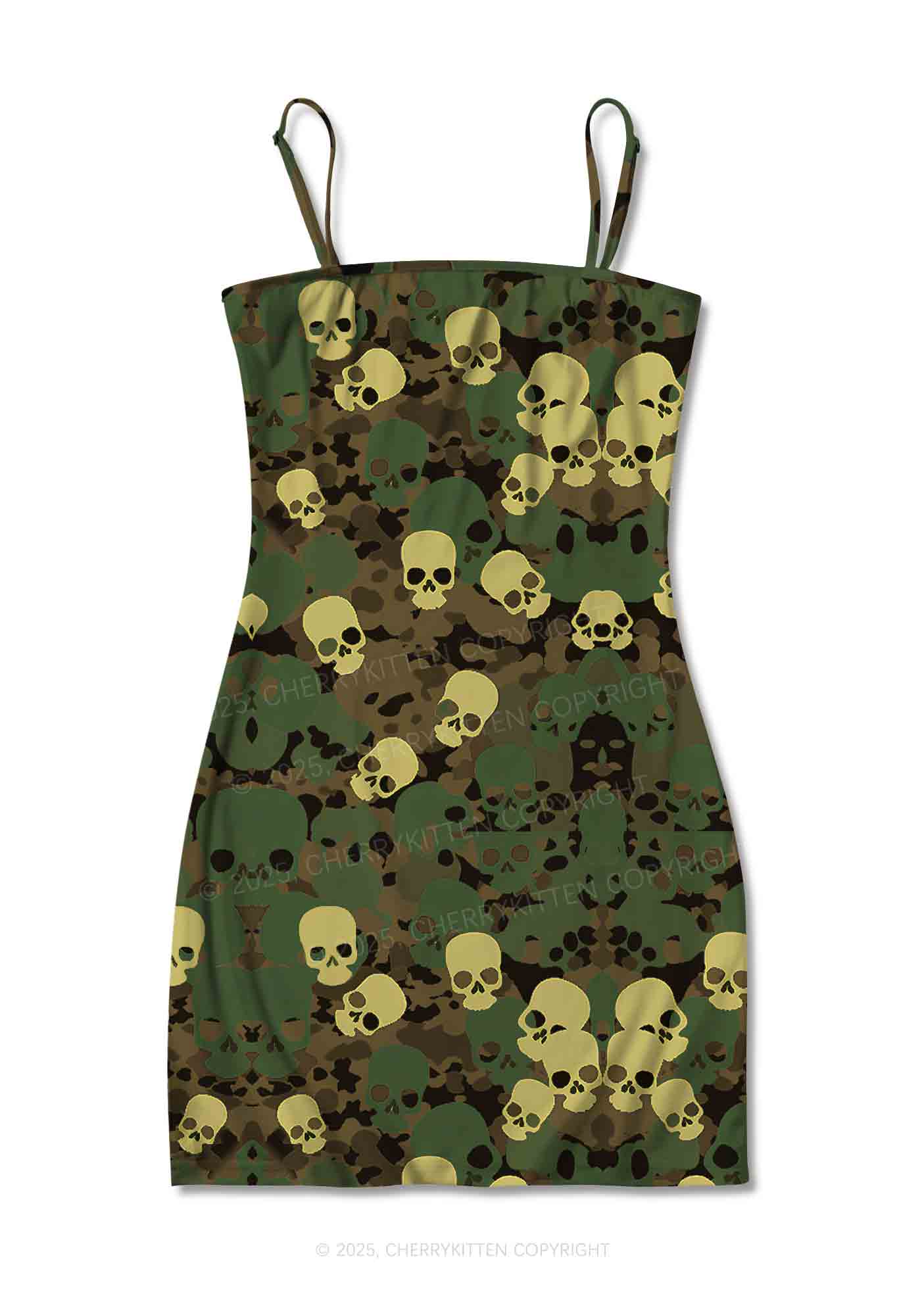 Halloween Camouflage Skull Y2K Print Slip Dress Cherrykitten
