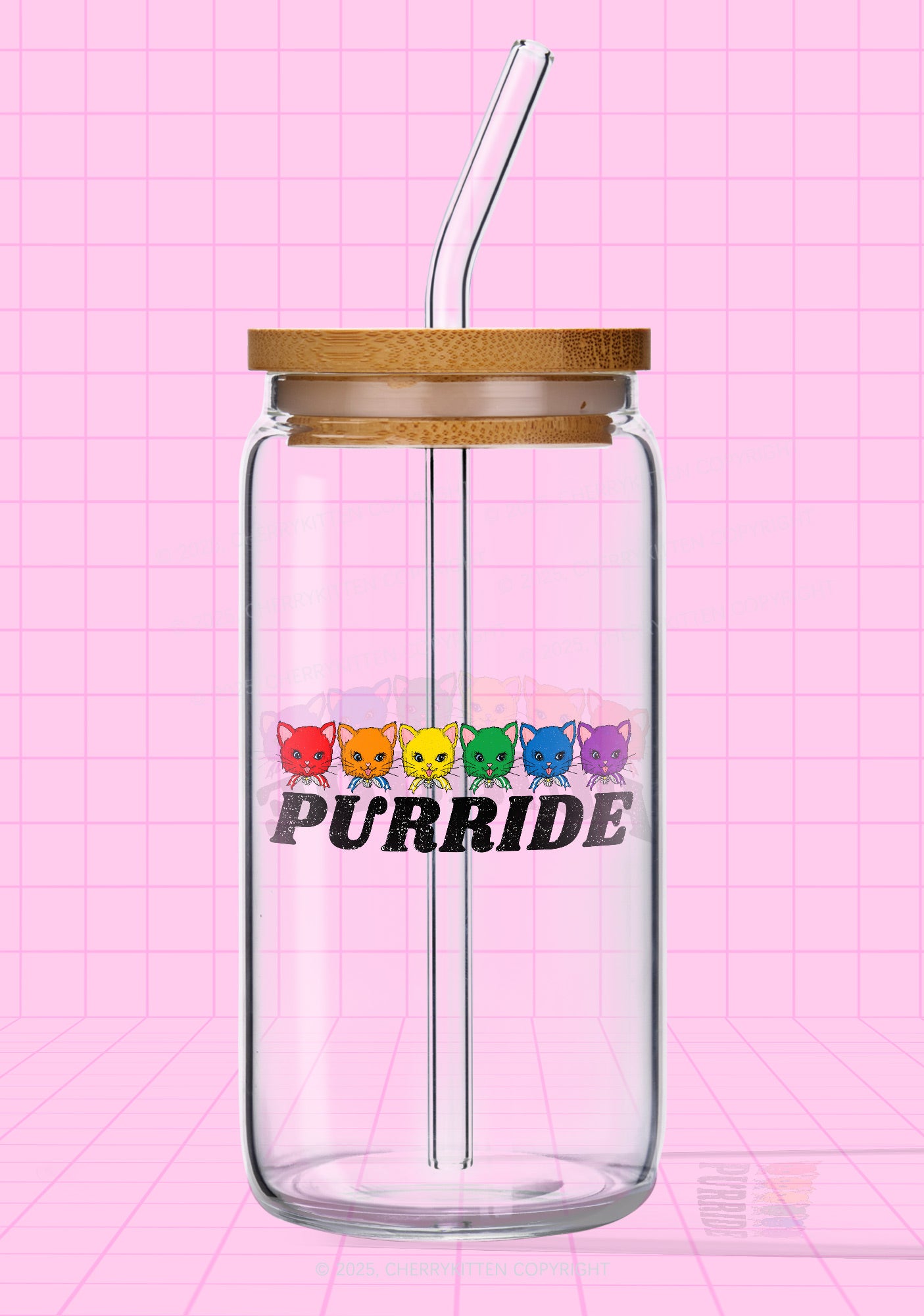 Purride Cat Pride Y2K Printed Glass Cup Cherrykitte