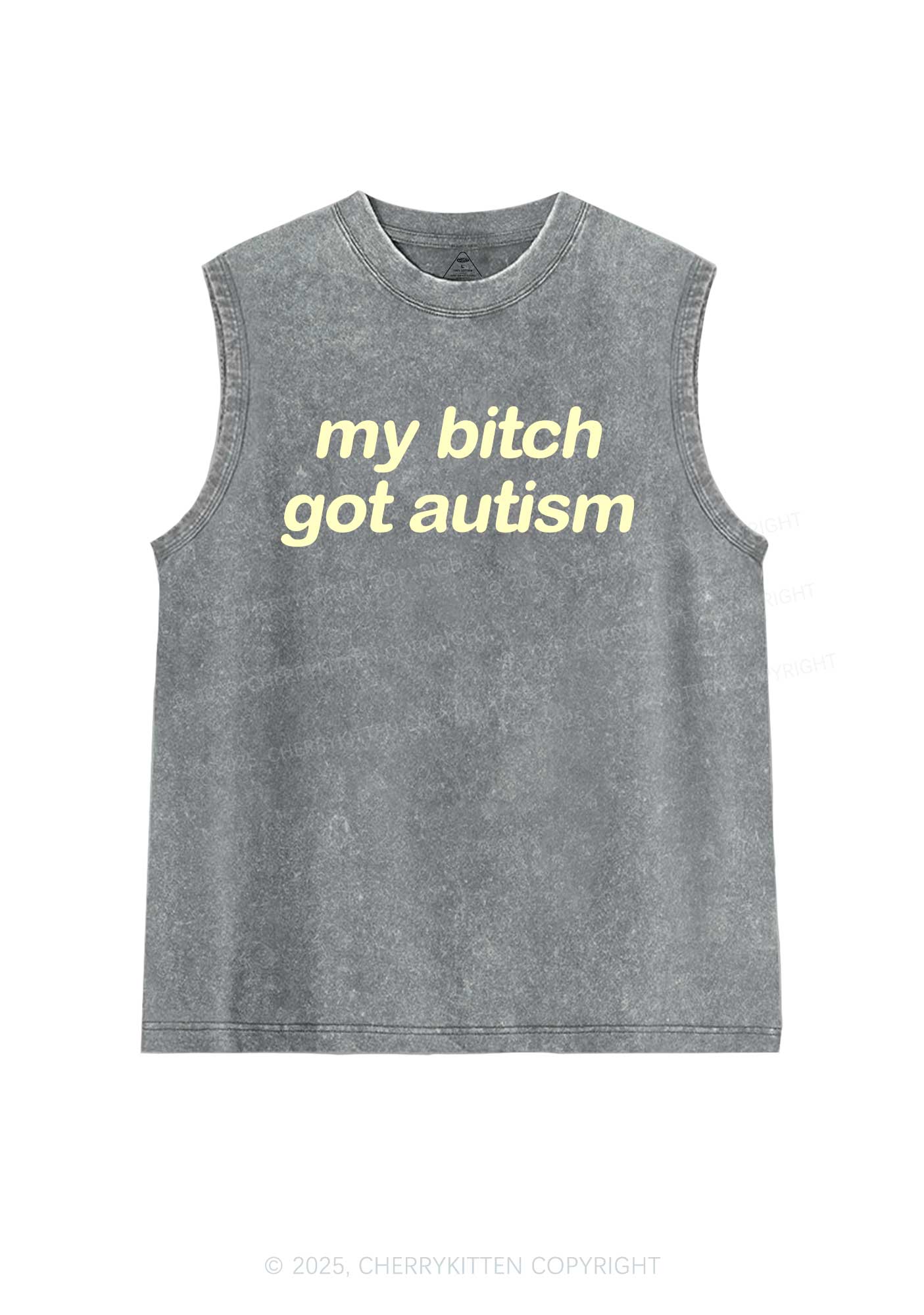 My Bxxch Got Autism Y2K Washed Muscle Tank Cherrykitten