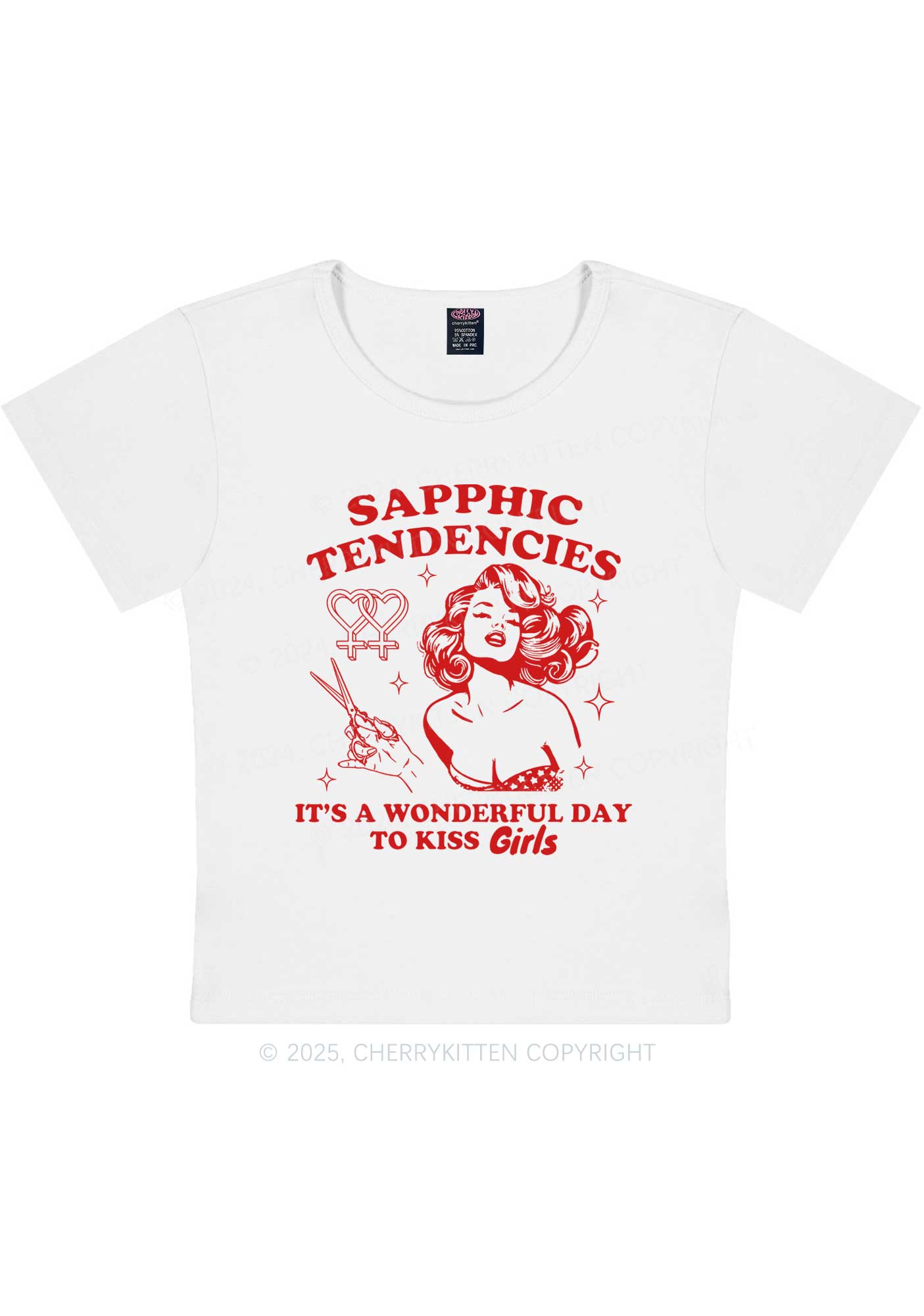 Sapphic Tendencies Kiss Girls Y2K Baby Tee Cherrykitten