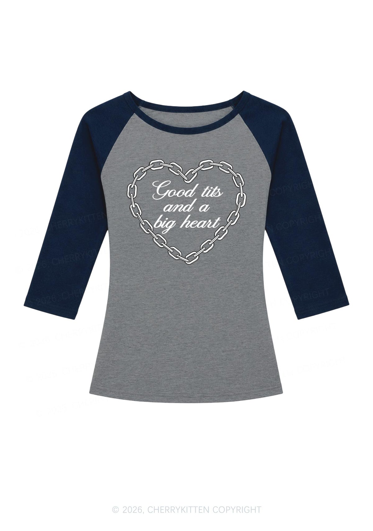 Good Tits Big Heart Y2K Raglan Sleeve Crop Top Cherrykitten