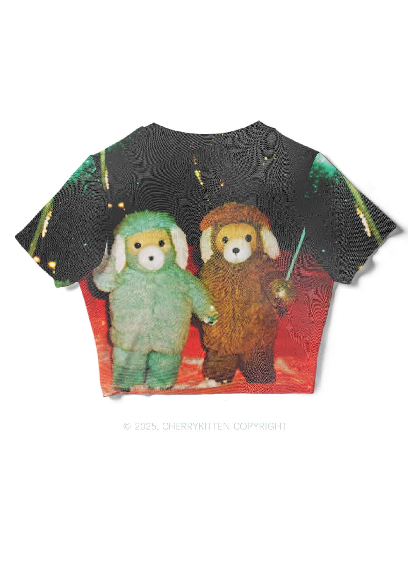 Bear Friends Y2K Mesh Crop Top Cherrykitten