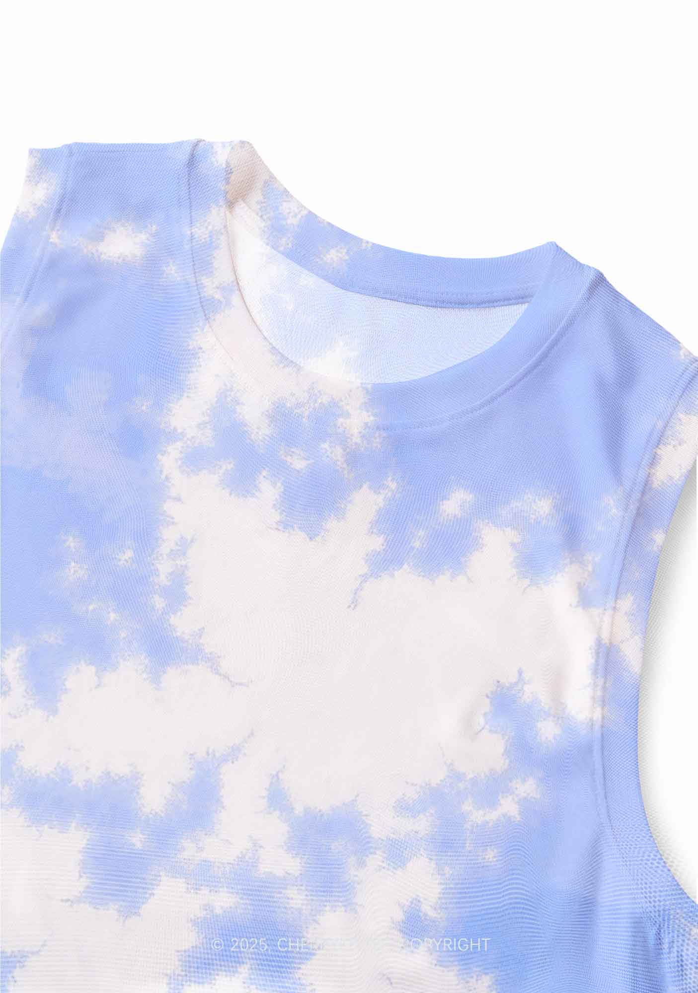 Blue Sky White Clouds Y2K Mesh Muscle Tank Cherrykitten