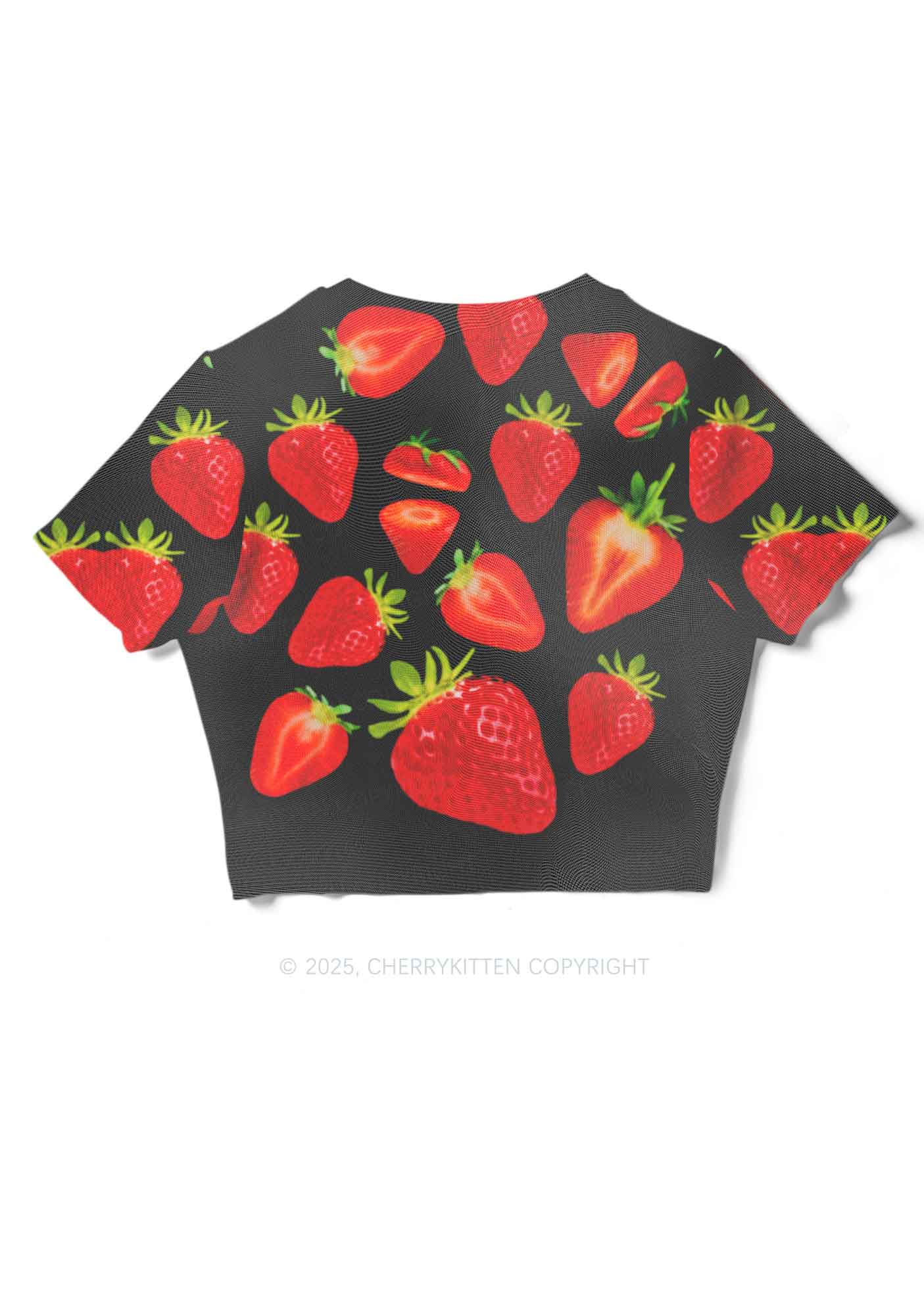 Black Strawberry Y2K Mesh Crop Top Cherrykitten