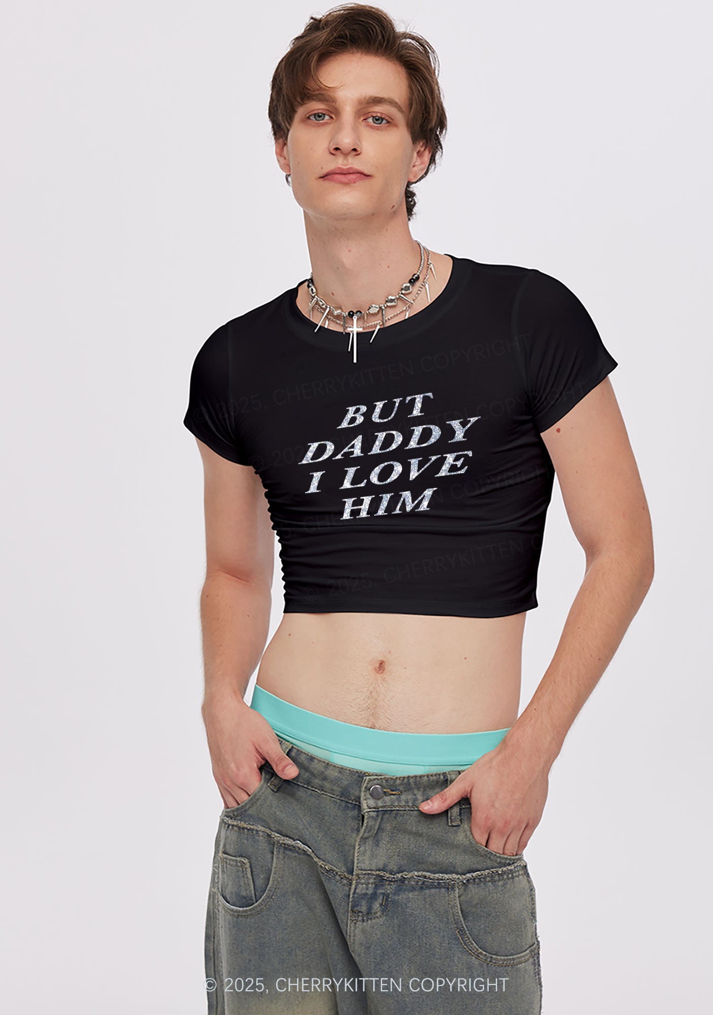 Glitter But Daddy I Love Him Y2K Baby Tee Cherrykitten