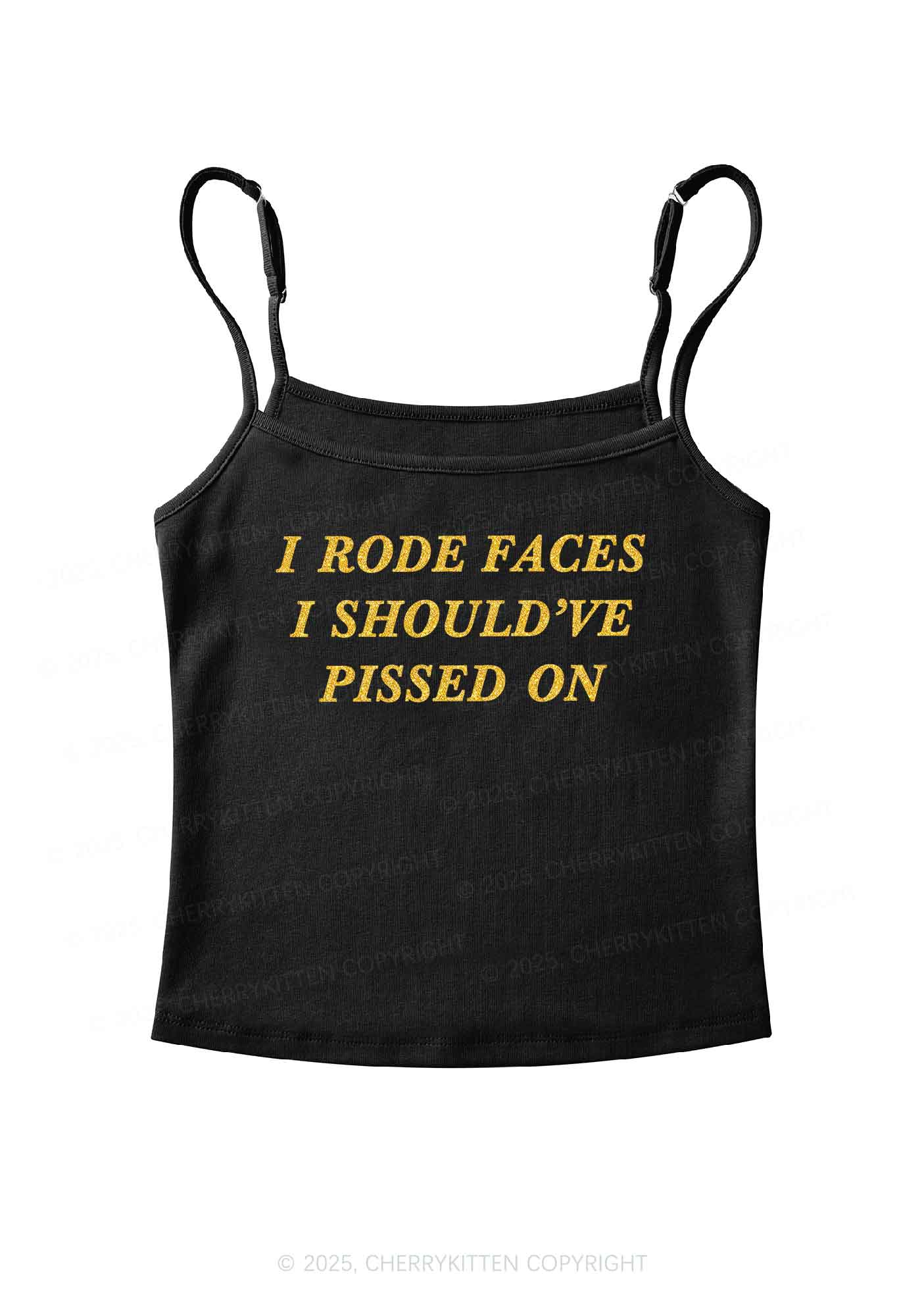 Glitter I Rode Faces Y2K Spaghetti Strap Cami Cherrykitten