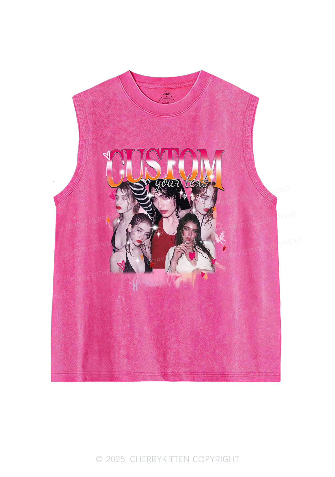 Custom Lesbian Text Pride Y2K Washed Muscle Tank Cherrykitten