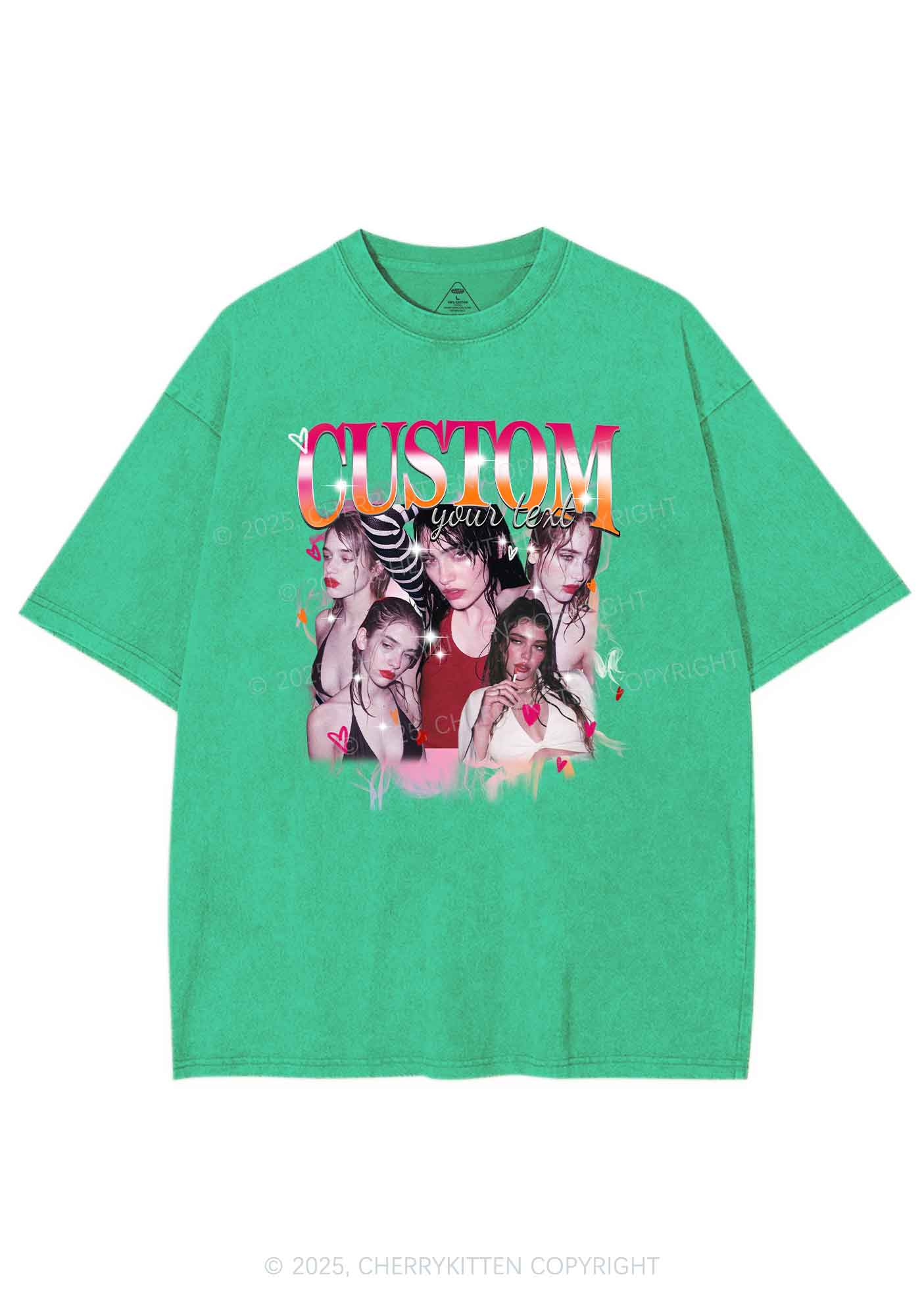 Custom Lesbian Text Pride Y2K Shirts Washed Tee Cherrykitten