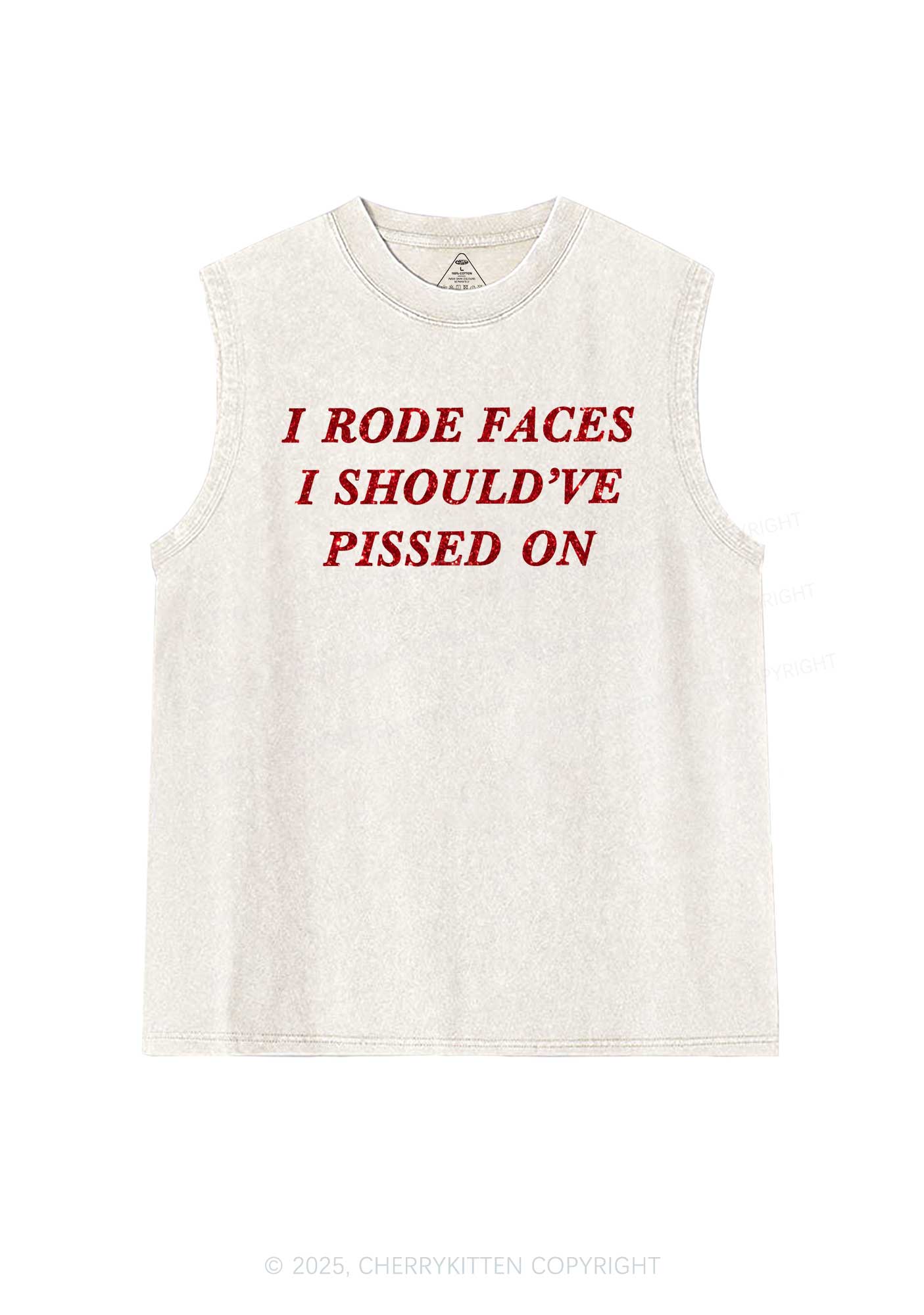 Glitter I Rode Faces Y2K Washed Muscle Tank Cherrykitten