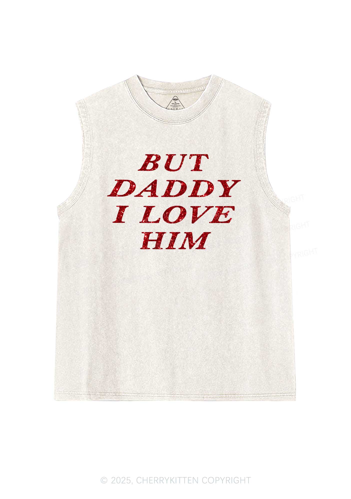 Glitter But Daddy I Love Him Y2K Washed Muscle Tank Cherrykitten