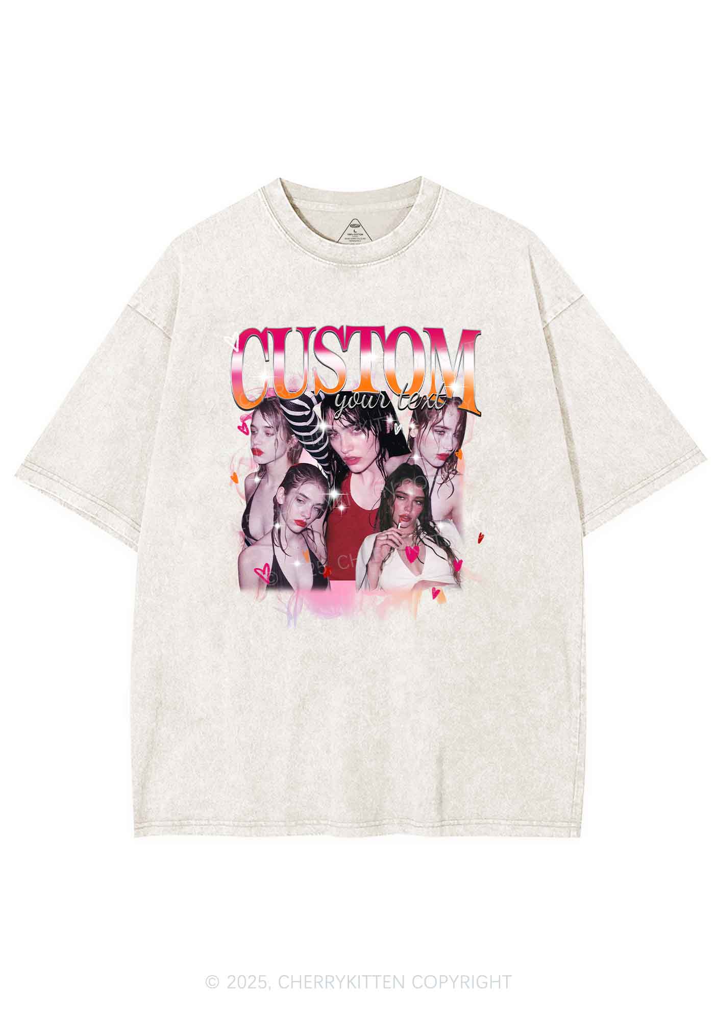 Custom Lesbian Text Pride Y2K Shirts Washed Tee Cherrykitten