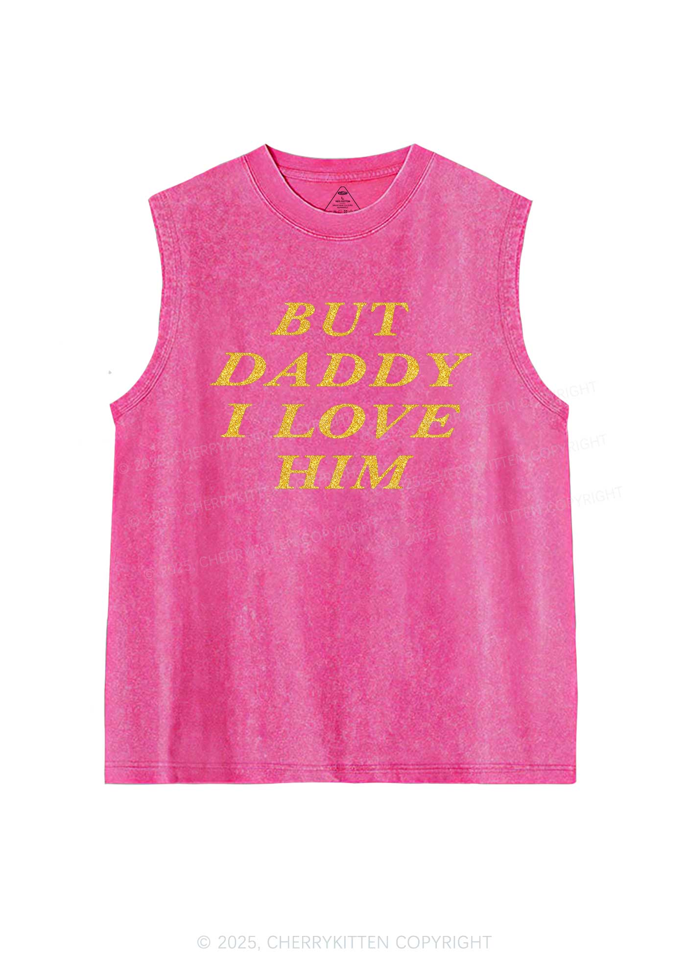 Glitter But Daddy I Love Him Y2K Washed Muscle Tank Cherrykitten