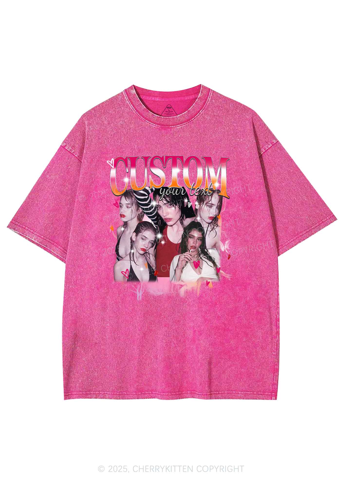 Custom Lesbian Text Pride Y2K Shirts Washed Tee Cherrykitten