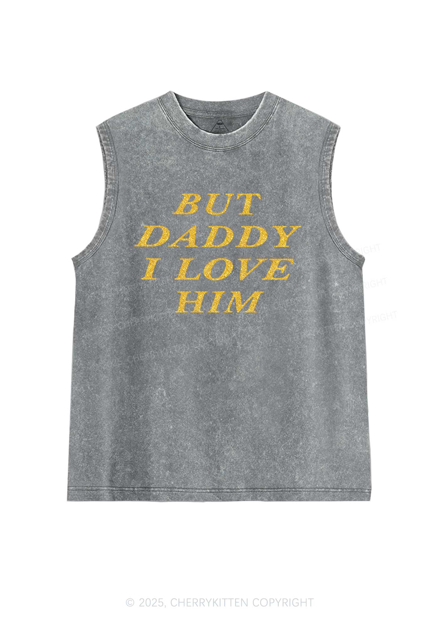 Glitter But Daddy I Love Him Y2K Washed Muscle Tank Cherrykitten