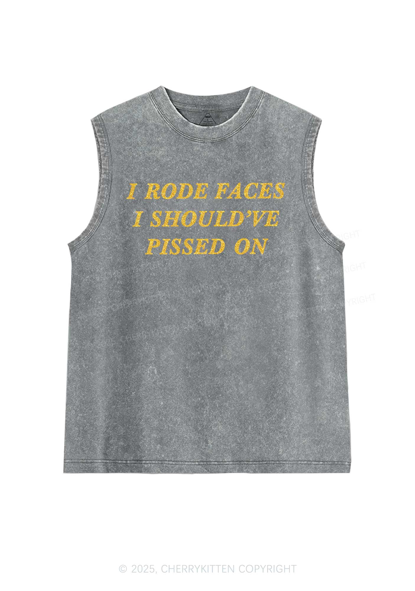 Glitter I Rode Faces Y2K Washed Muscle Tank Cherrykitten