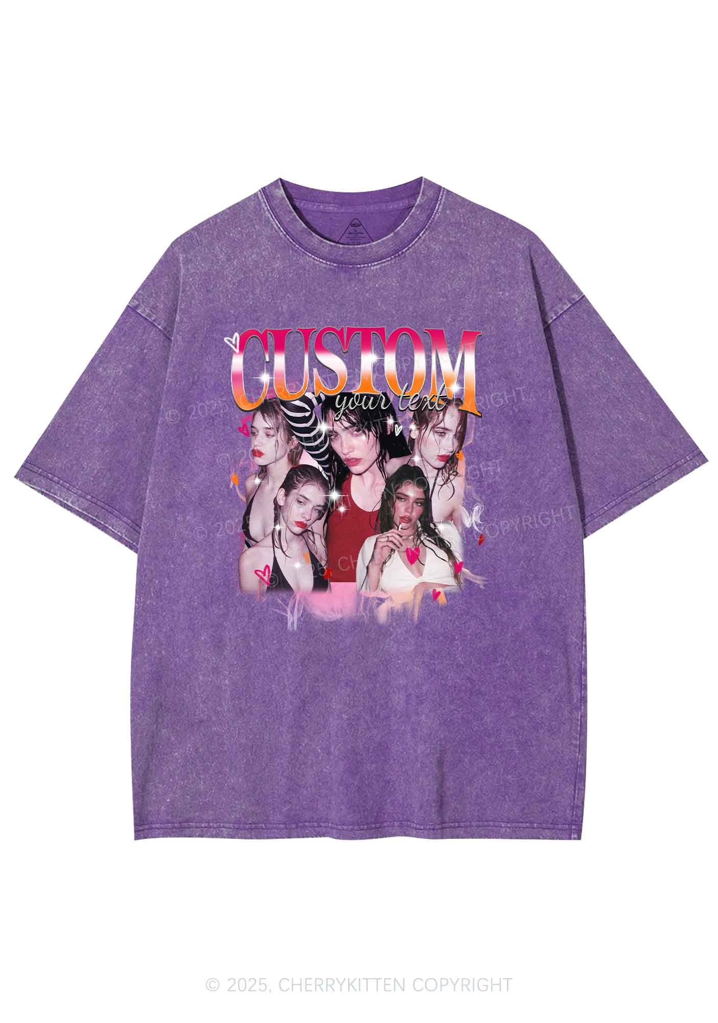 Custom Lesbian Text Pride Y2K Shirts Washed Tee Cherrykitten
